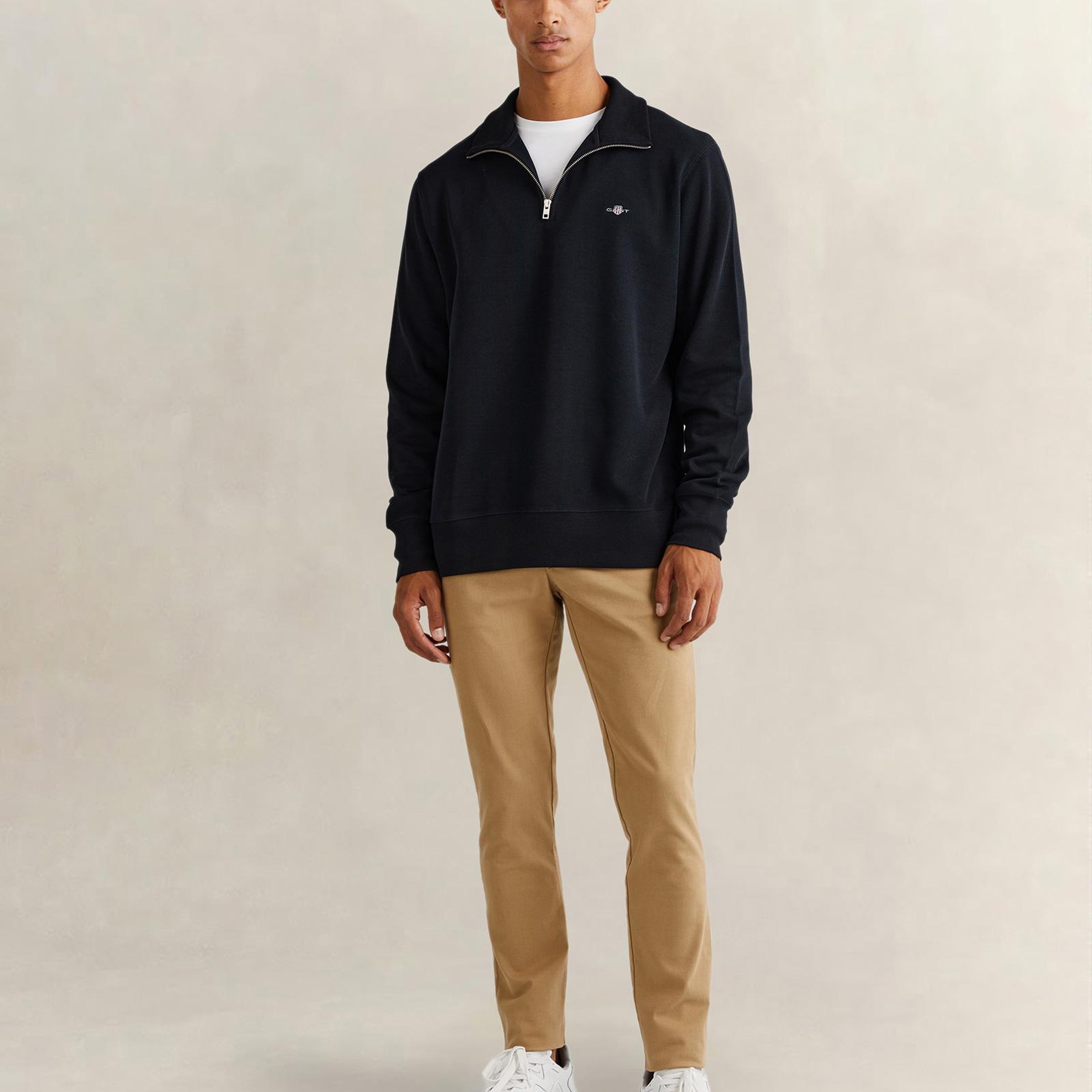 GANT Erkek Siyah Regular Fit Yarım Fermuarlı Sweatshirt