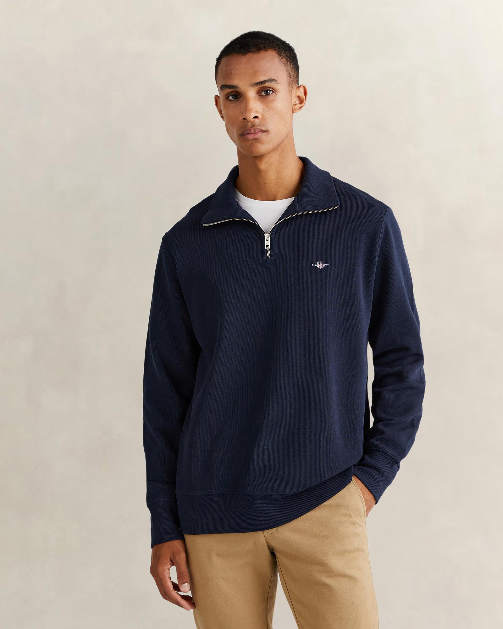 GANT Erkek Lacivert Regular Fit Yarım Fermuarlı Sweatshirt