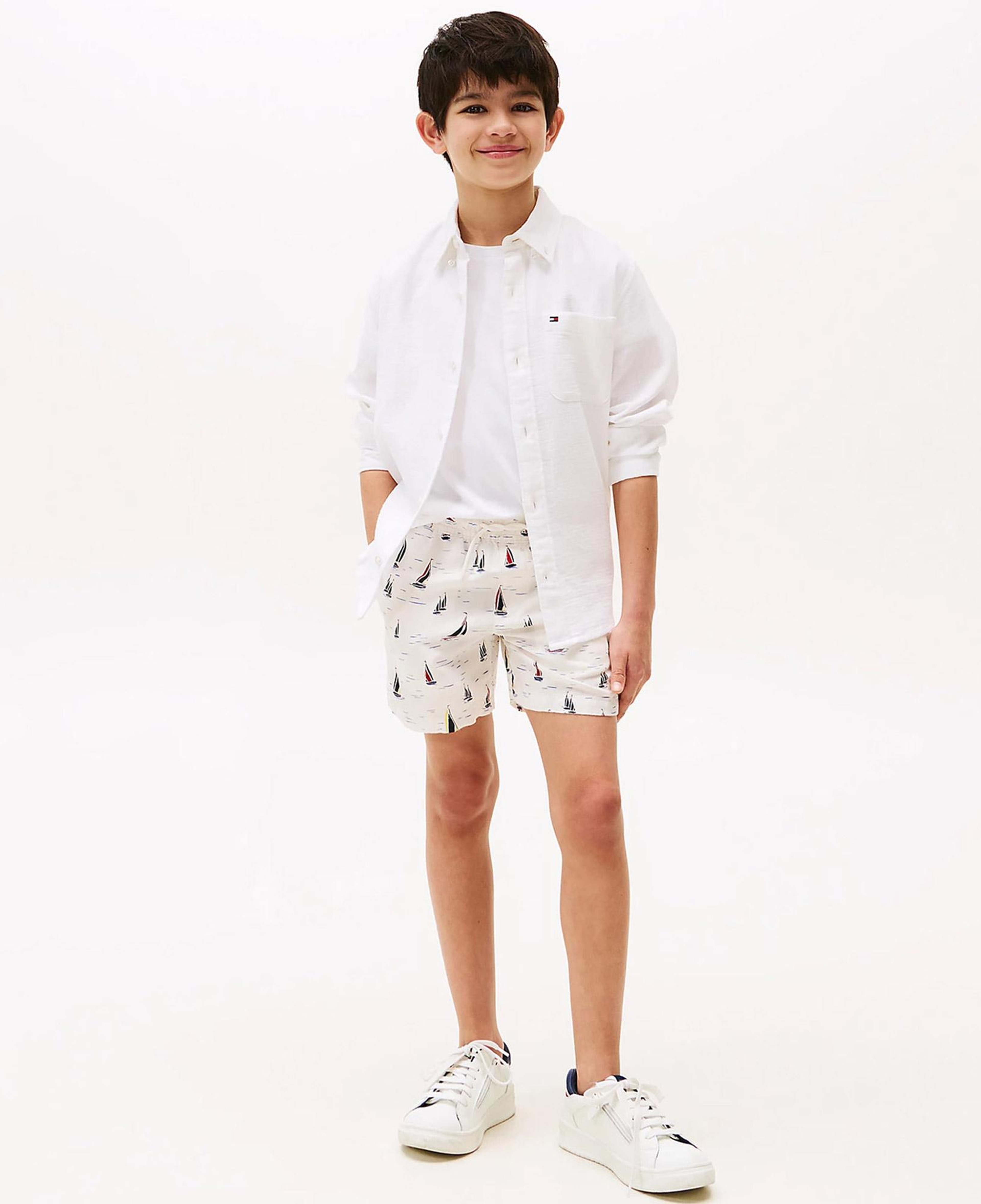 Tommy Hilfiger Print Linen Çocuk Beyaz Deniz Şortu
