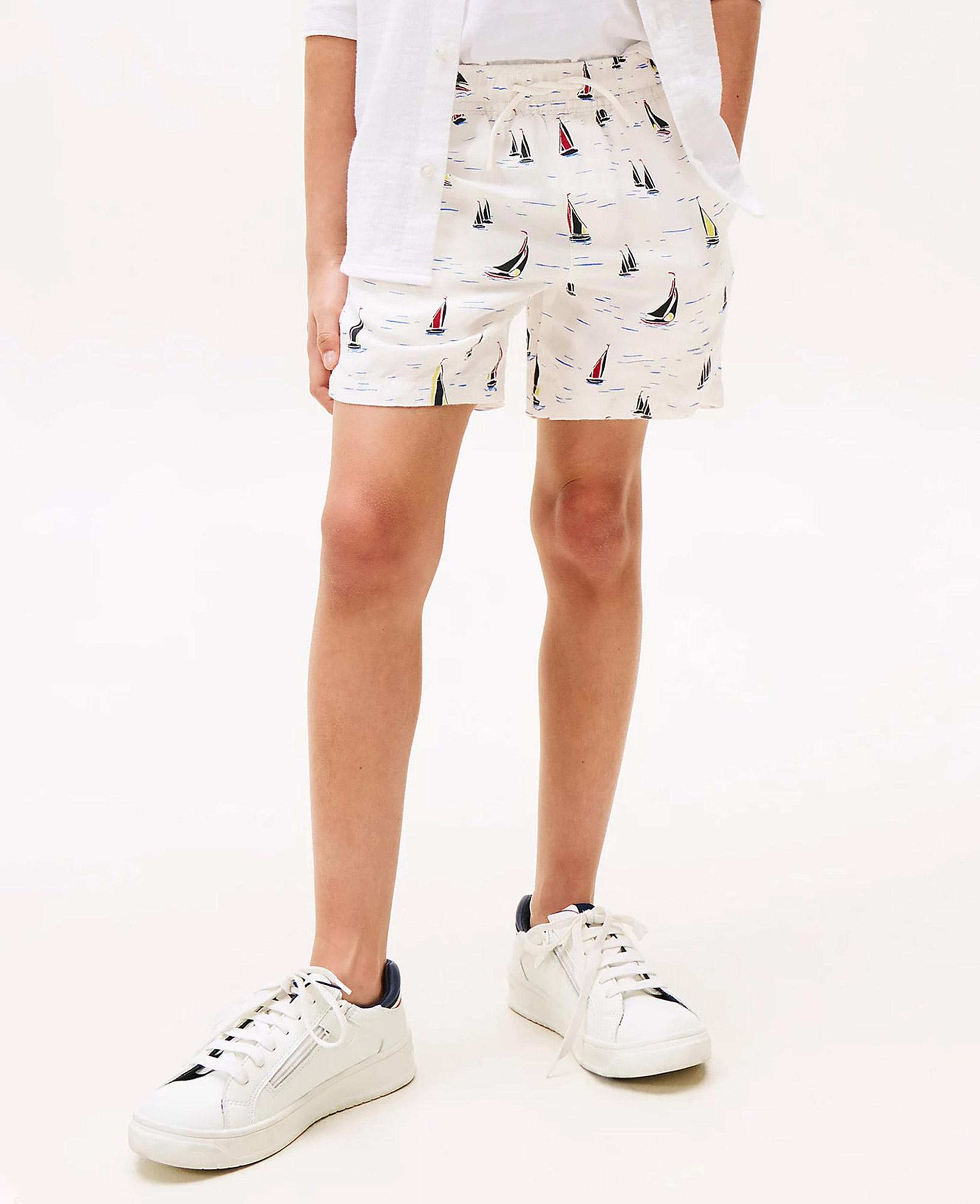 Tommy Hilfiger Print Linen Çocuk Beyaz Deniz Şortu