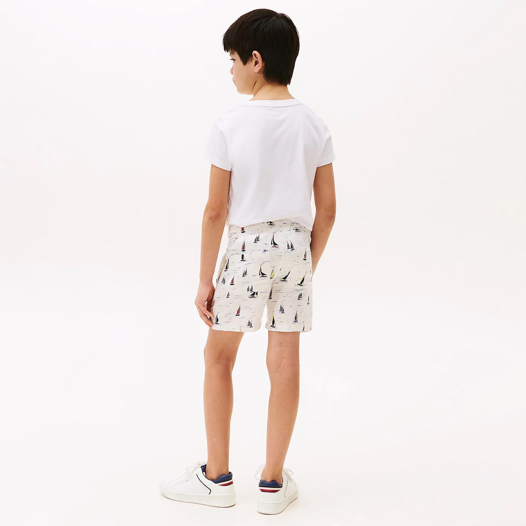 Tommy Hilfiger Print Linen Çocuk Beyaz Deniz Şortu