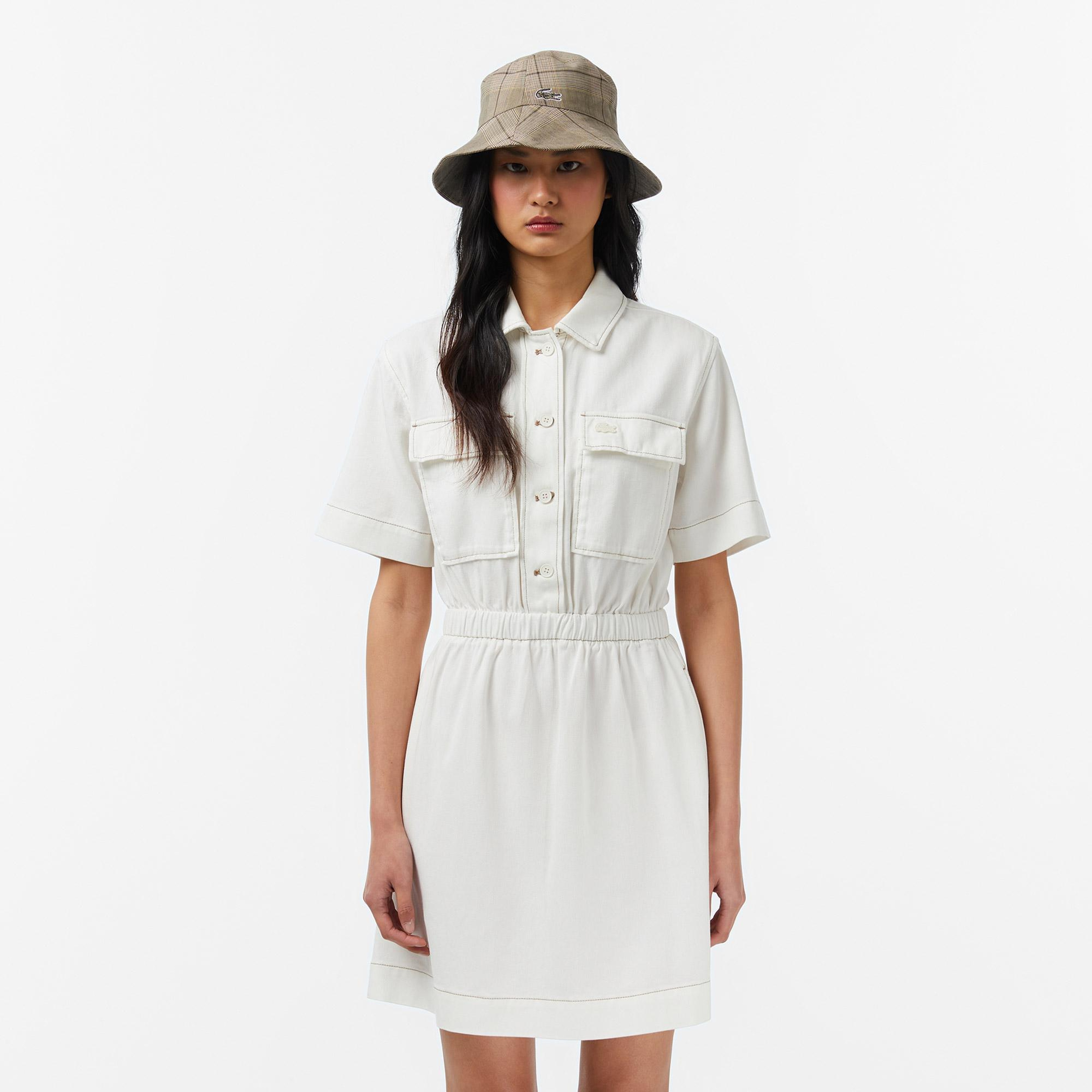 Lacoste Kadın Flare Fit Kısa Kollu Krem Elbise