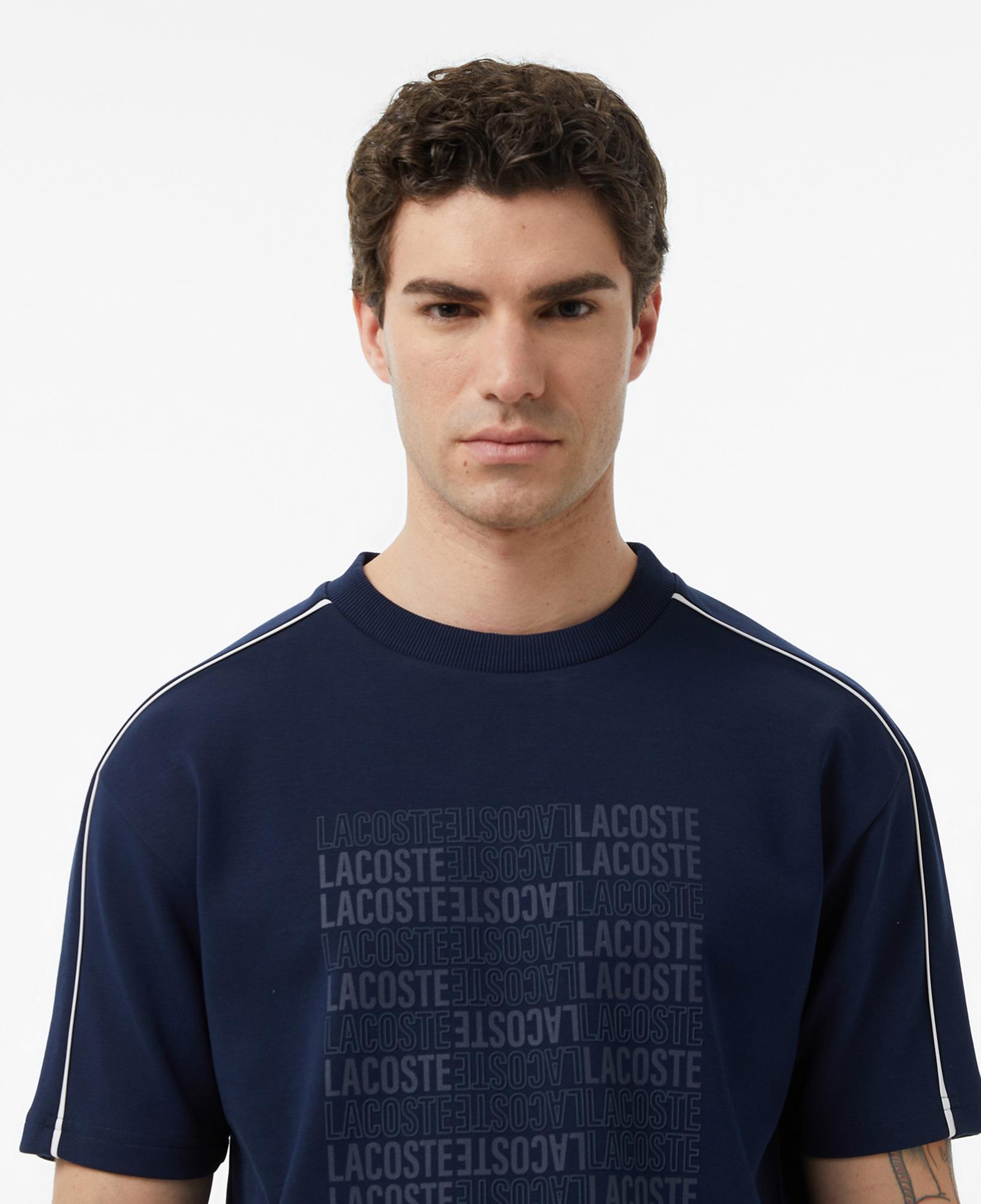 Erkek Relaxed Fit Bisiklet Yaka Baskılı Lacivert T-Shirt