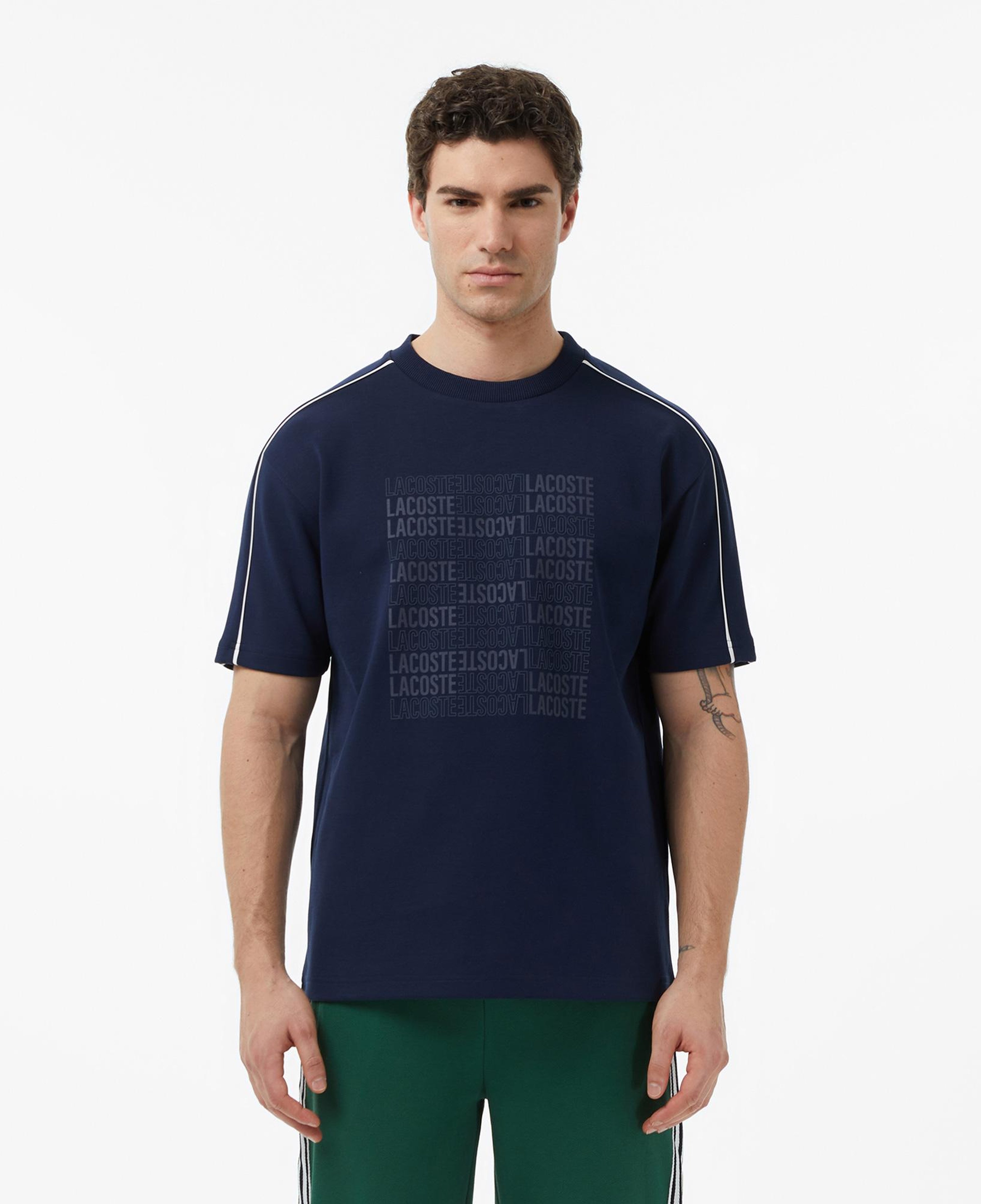 Erkek Relaxed Fit Bisiklet Yaka Baskılı Lacivert T-Shirt