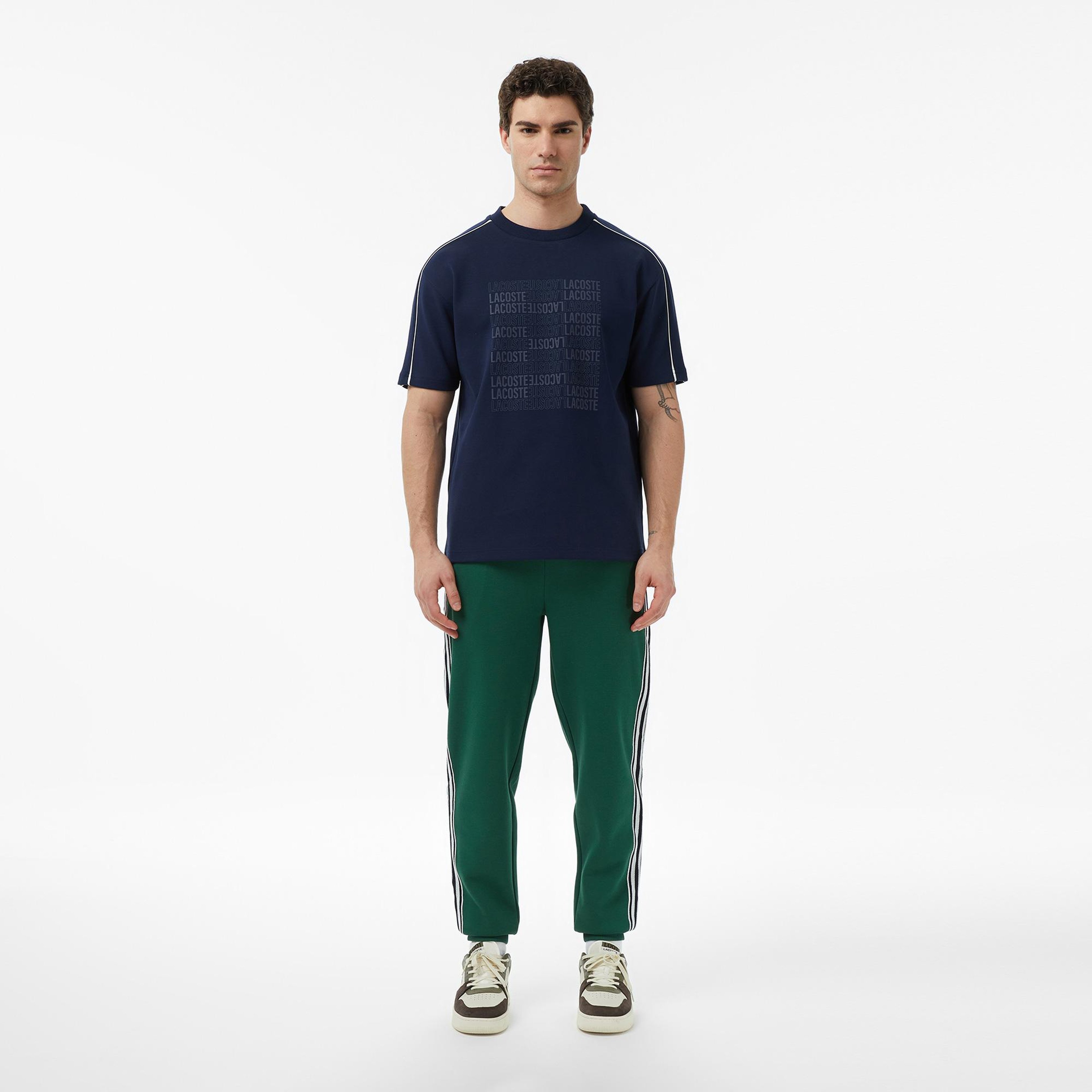 Erkek Relaxed Fit Bisiklet Yaka Baskılı Lacivert T-Shirt