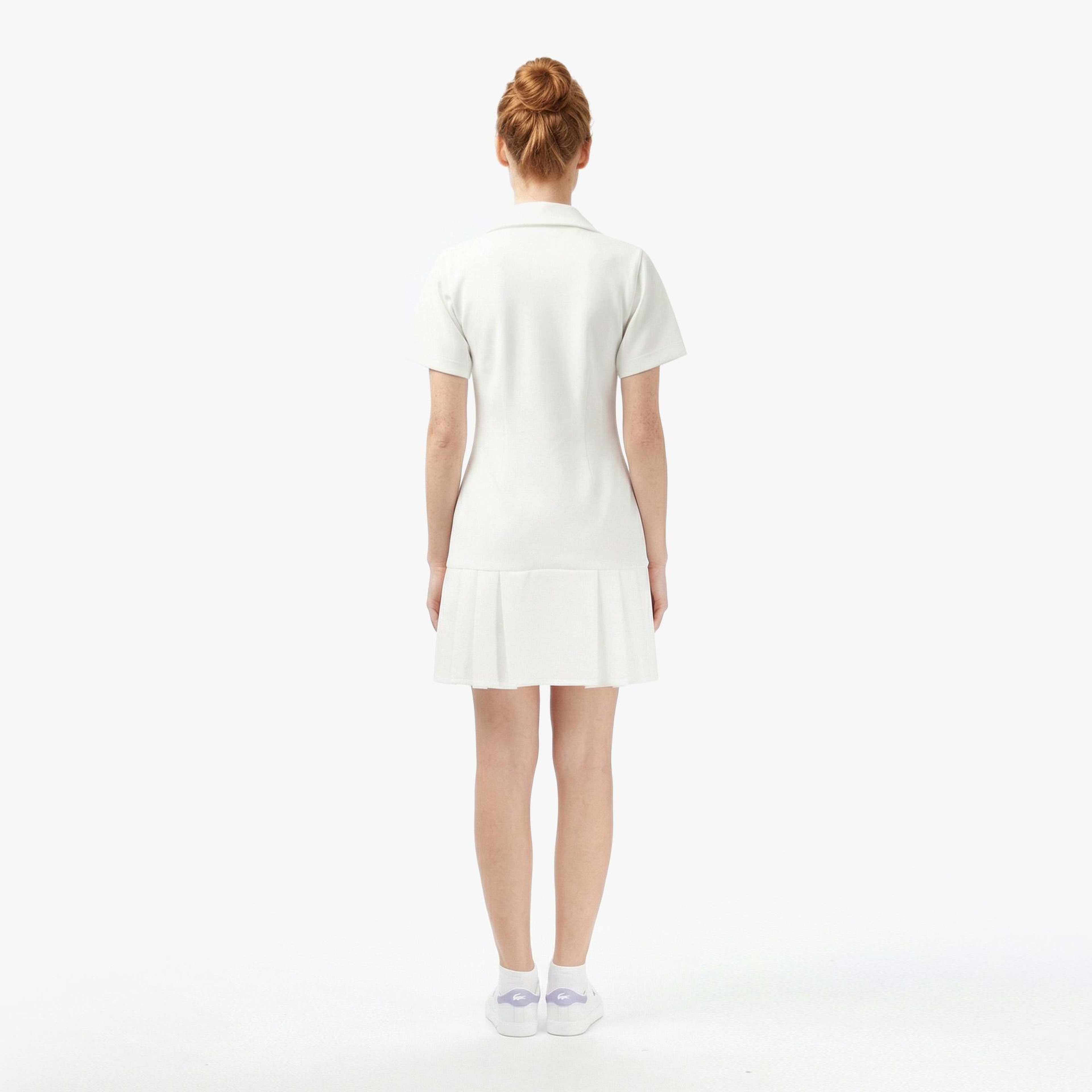 Kadın Classic Fit Kısa Kollu Polo Yaka Krem Elbise