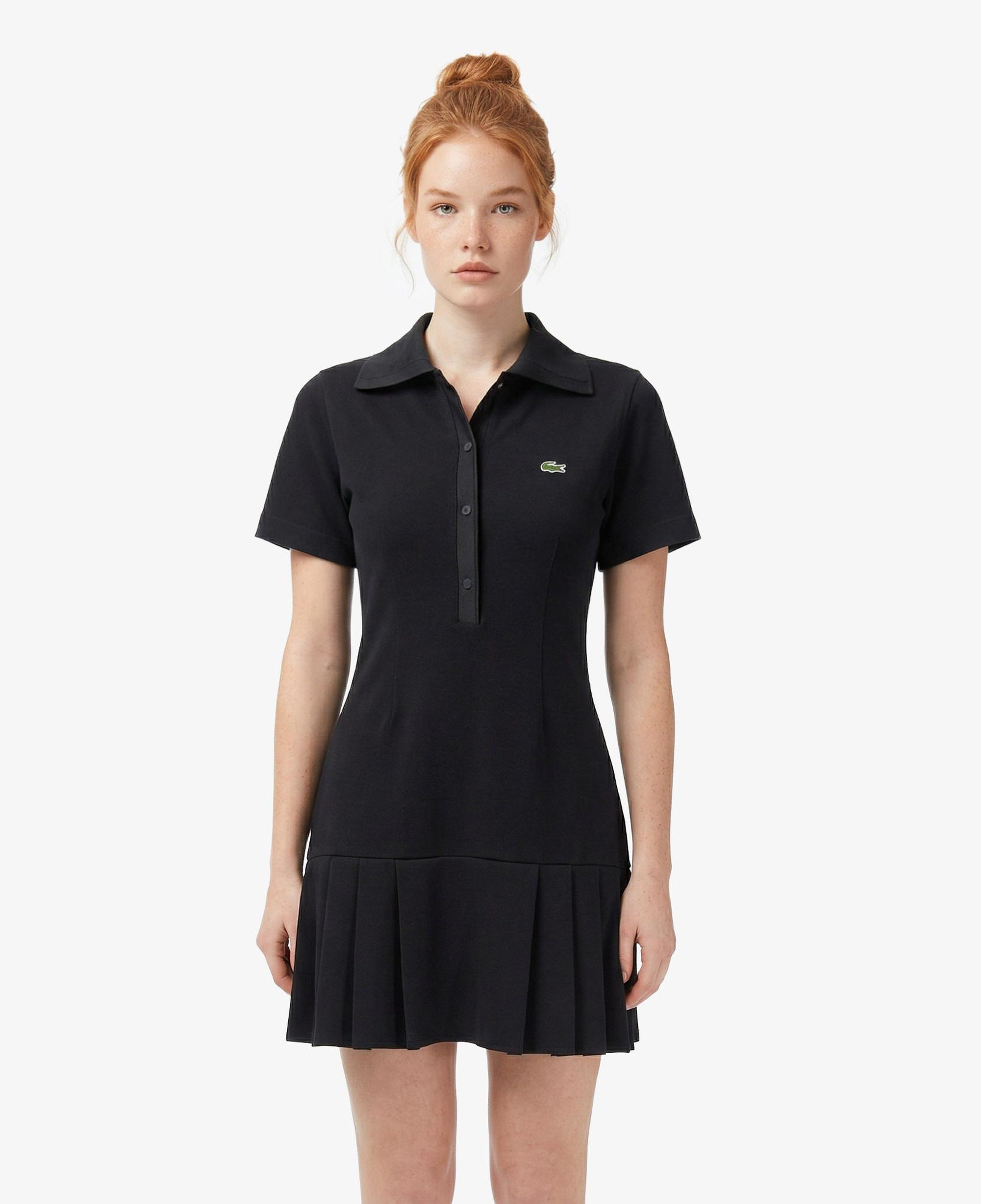 Kadın Classic Fit Kısa Kollu Polo Yaka Siyah Elbise