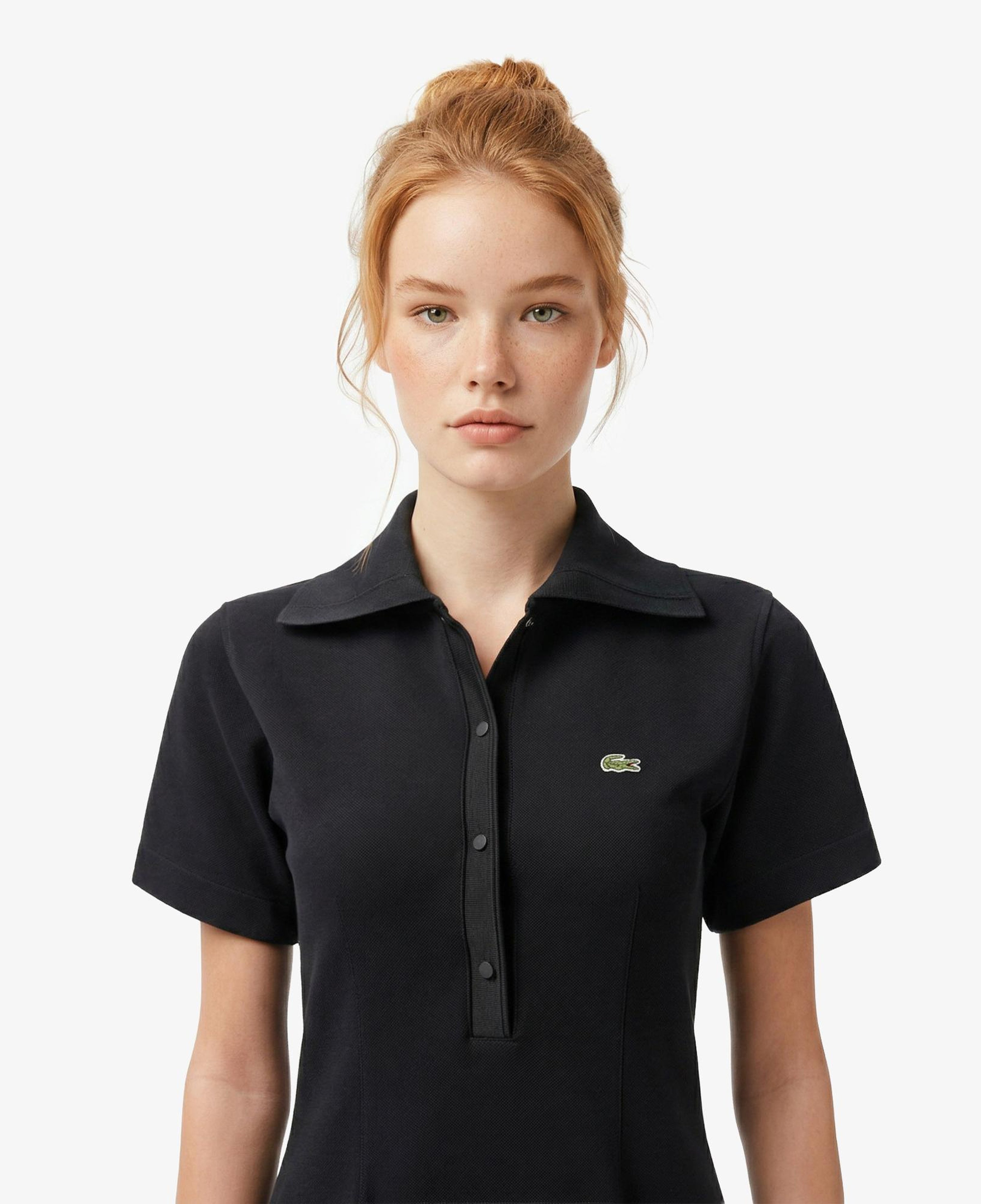 Kadın Classic Fit Kısa Kollu Polo Yaka Siyah Elbise
