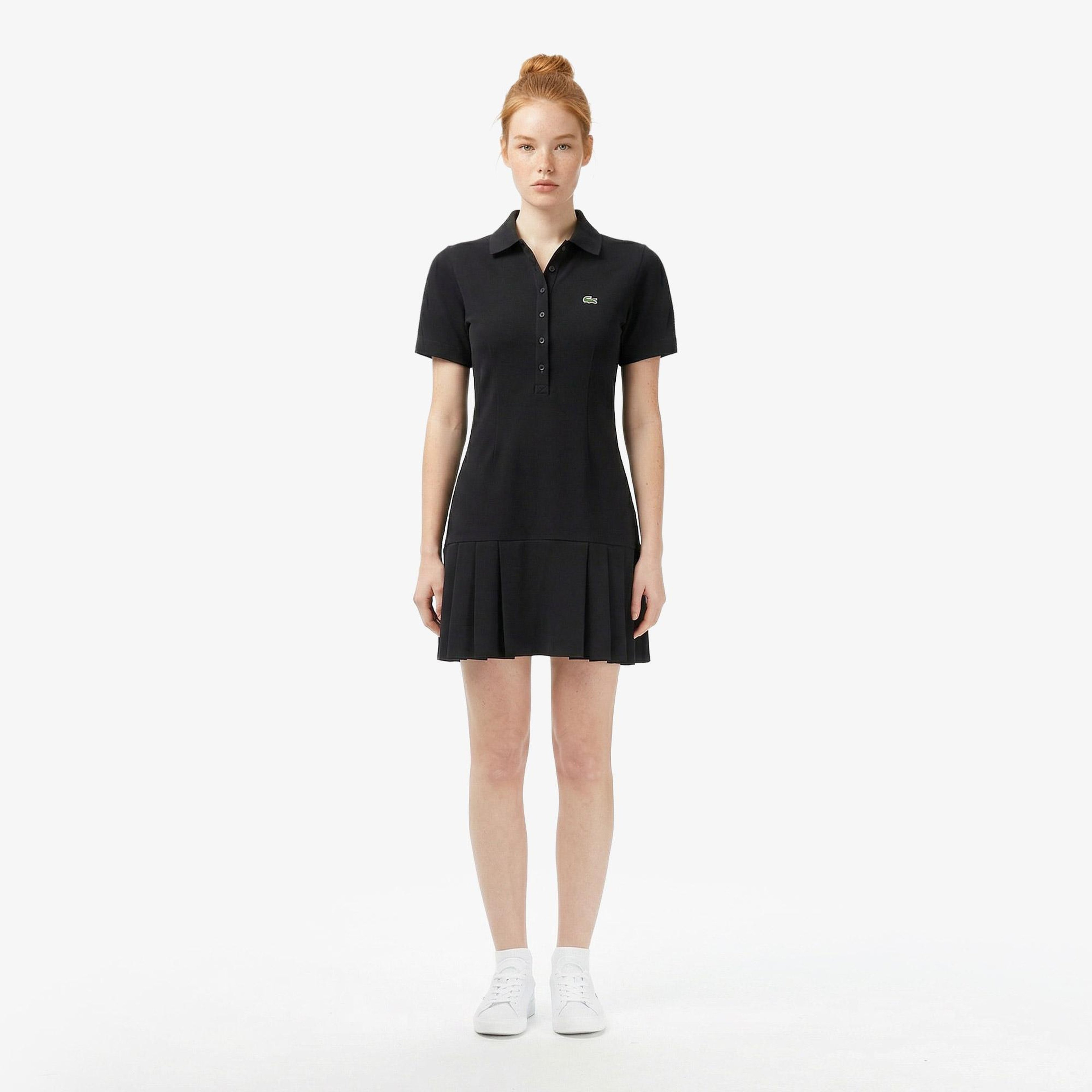 Lacoste Kadın Classic Fit Kısa Kollu Polo Yaka Siyah Elbise