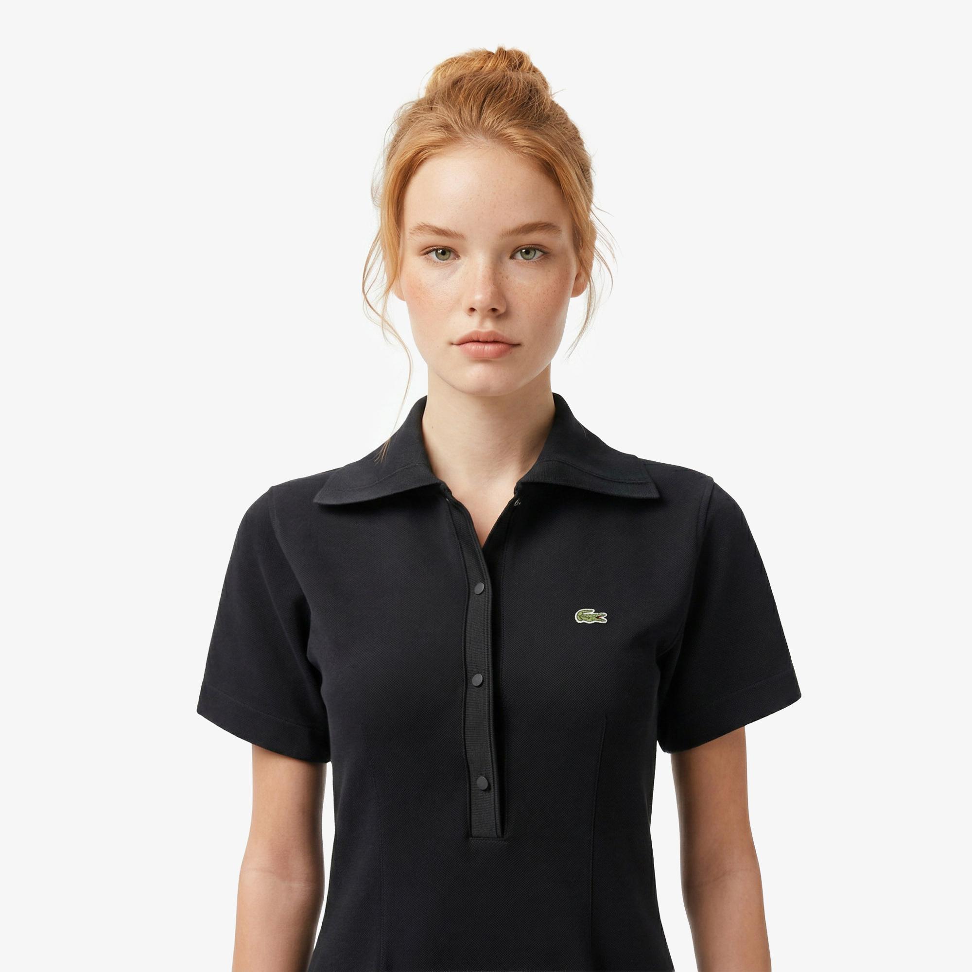 Kadın Classic Fit Kısa Kollu Polo Yaka Siyah Elbise