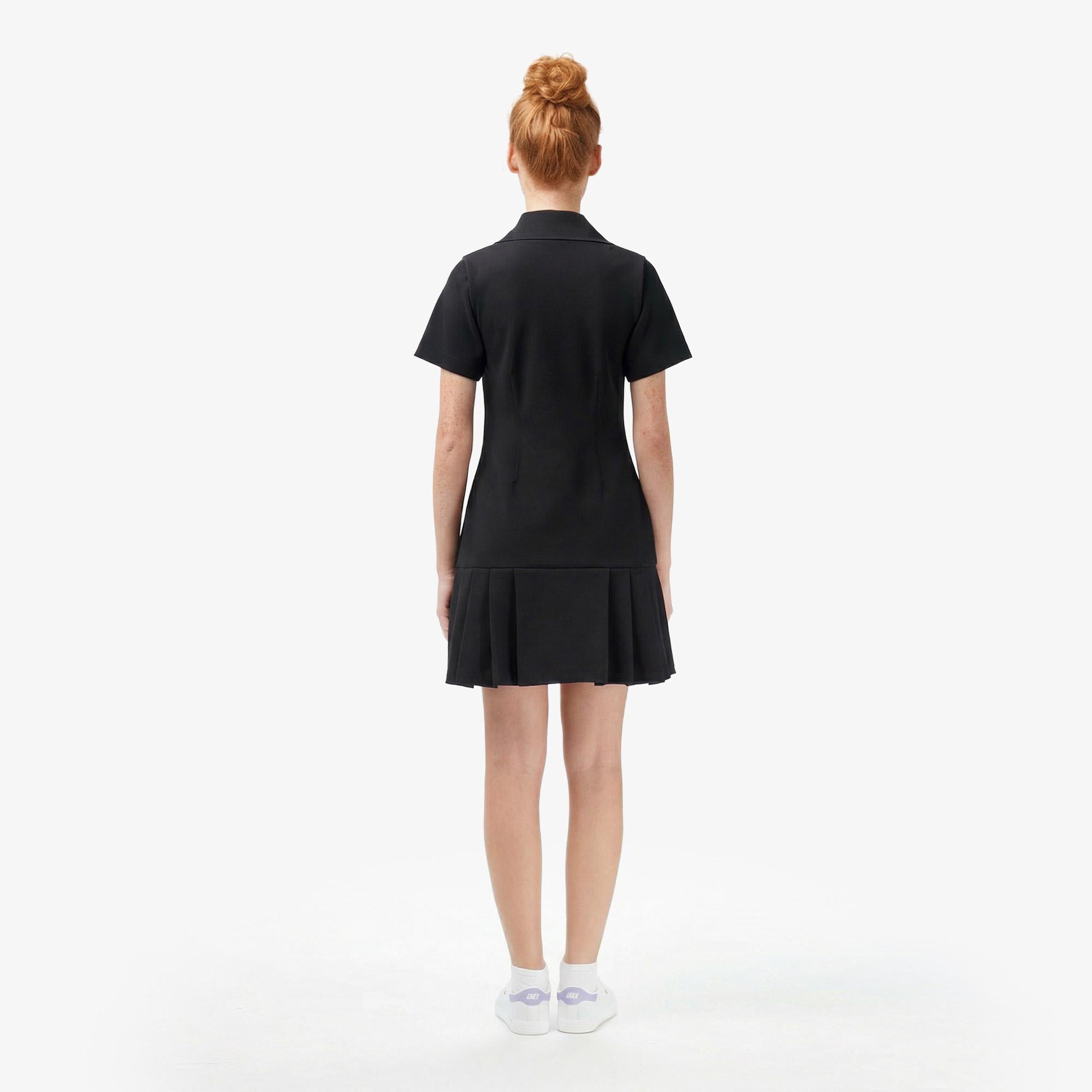 Kadın Classic Fit Kısa Kollu Polo Yaka Siyah Elbise