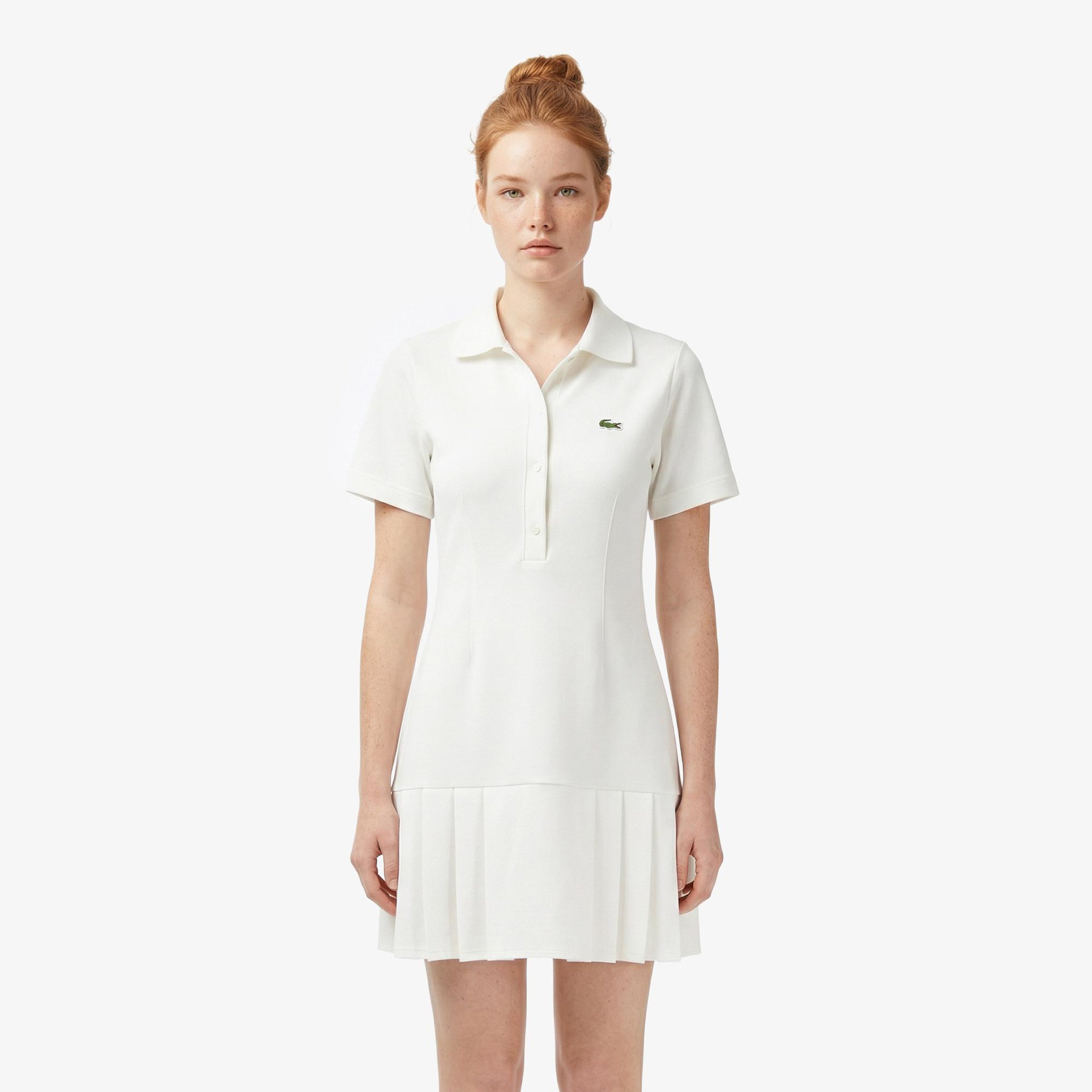 Lacoste Kadın Classic Fit Kısa Kollu Polo Yaka Krem Elbise