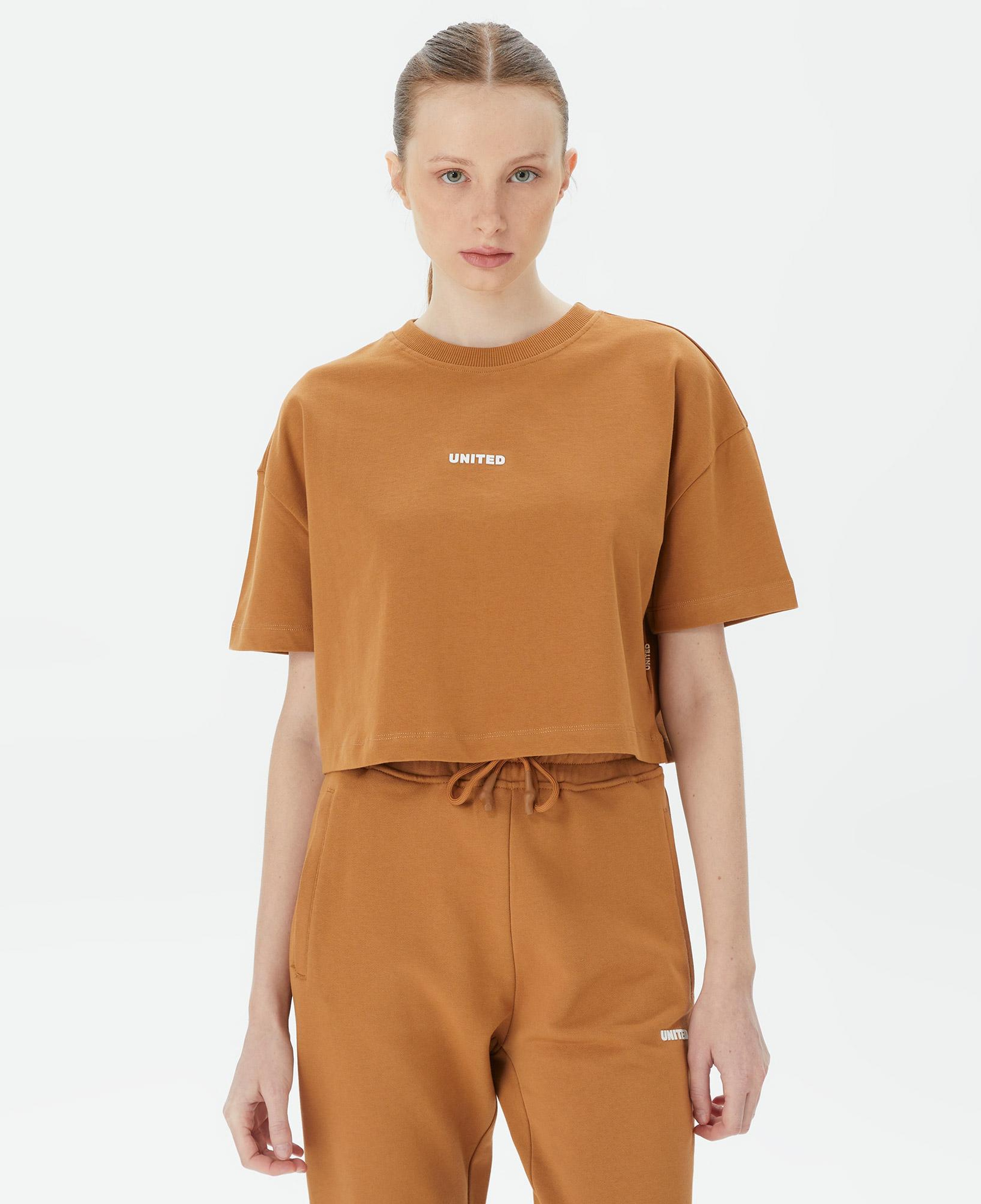UNITED4 Classic Kadın Kahverengi Crop T-Shirt