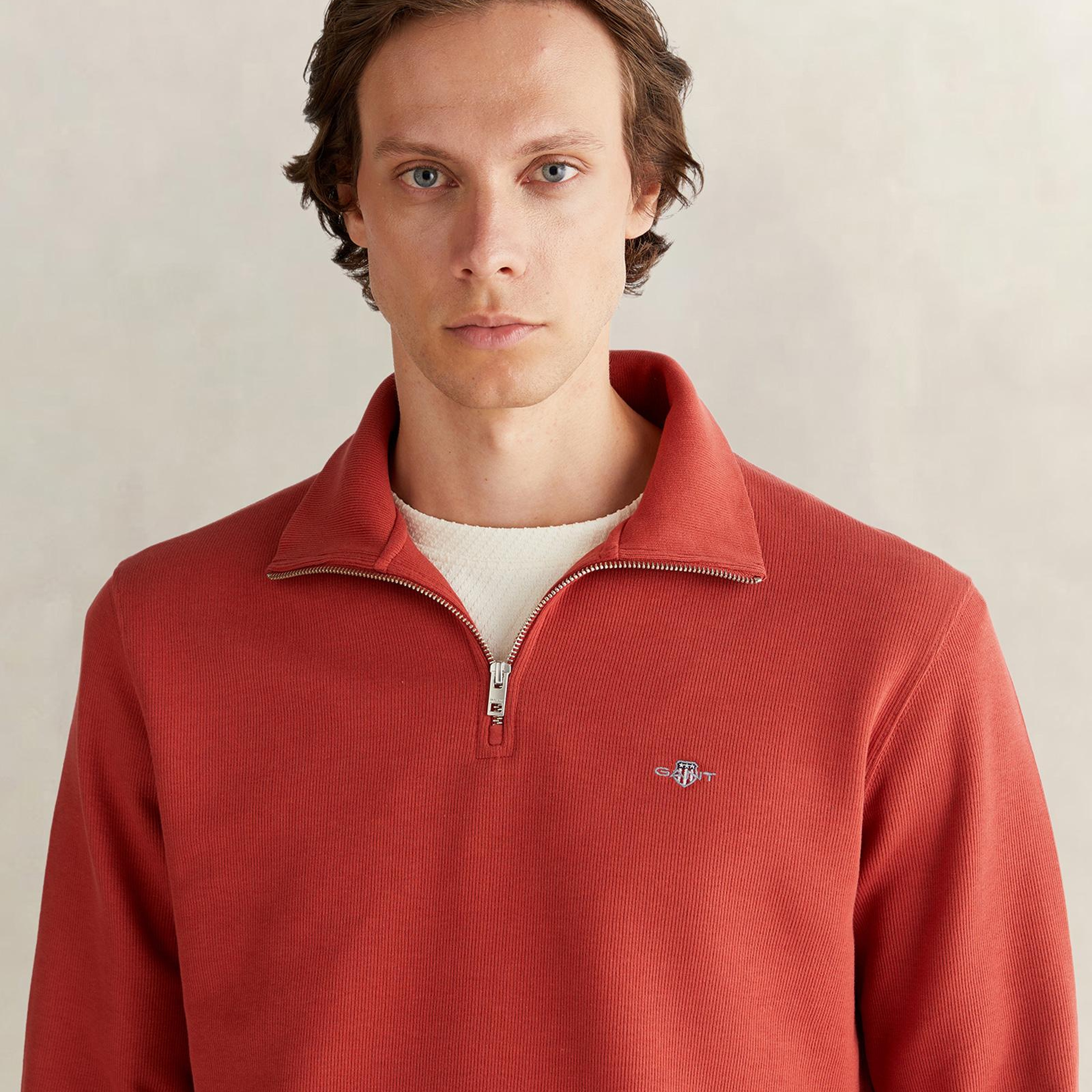 GANT Erkek Kırmızı Regular Fit Yarım Fermuarlı Sweatshirt