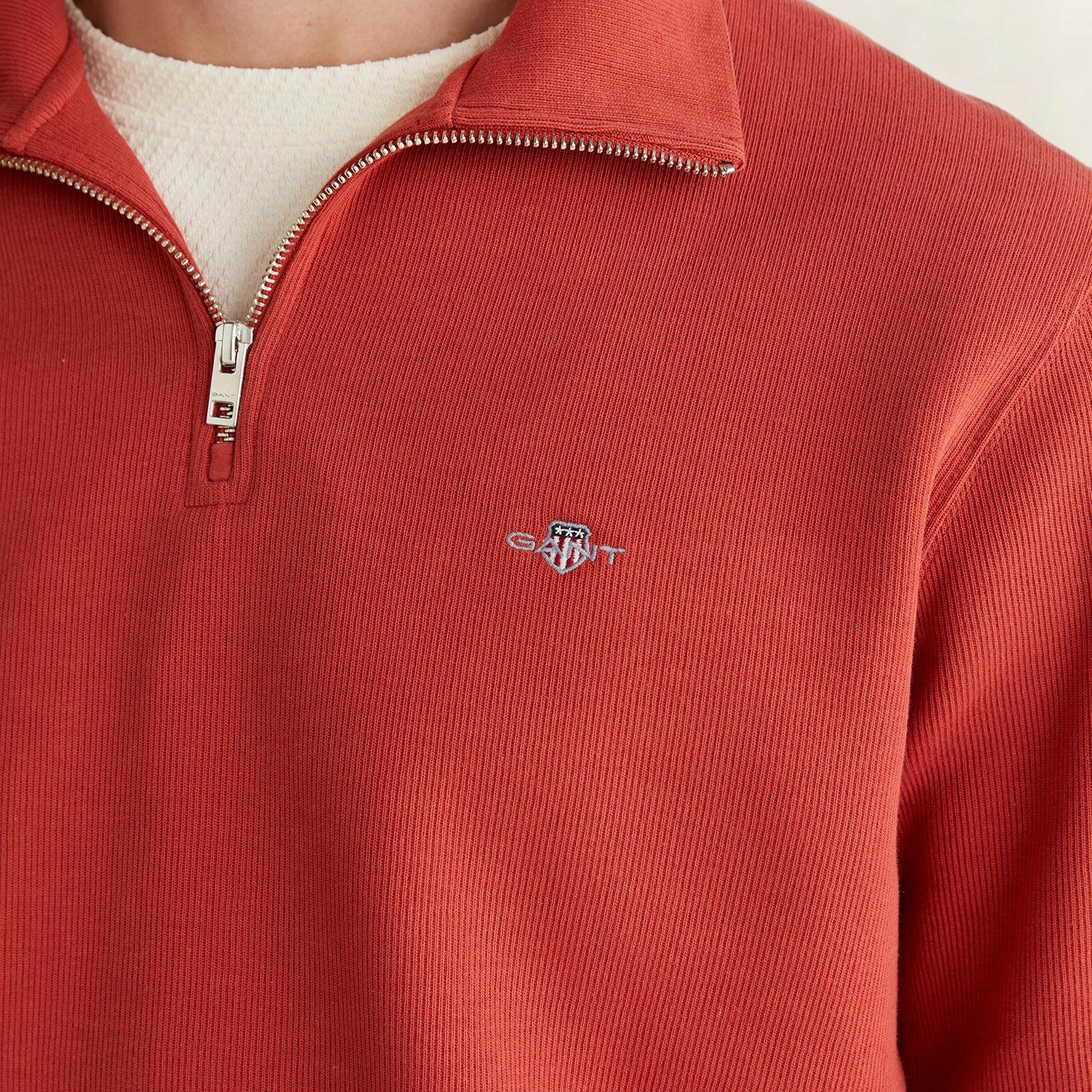 GANT Erkek Kırmızı Regular Fit Yarım Fermuarlı Sweatshirt