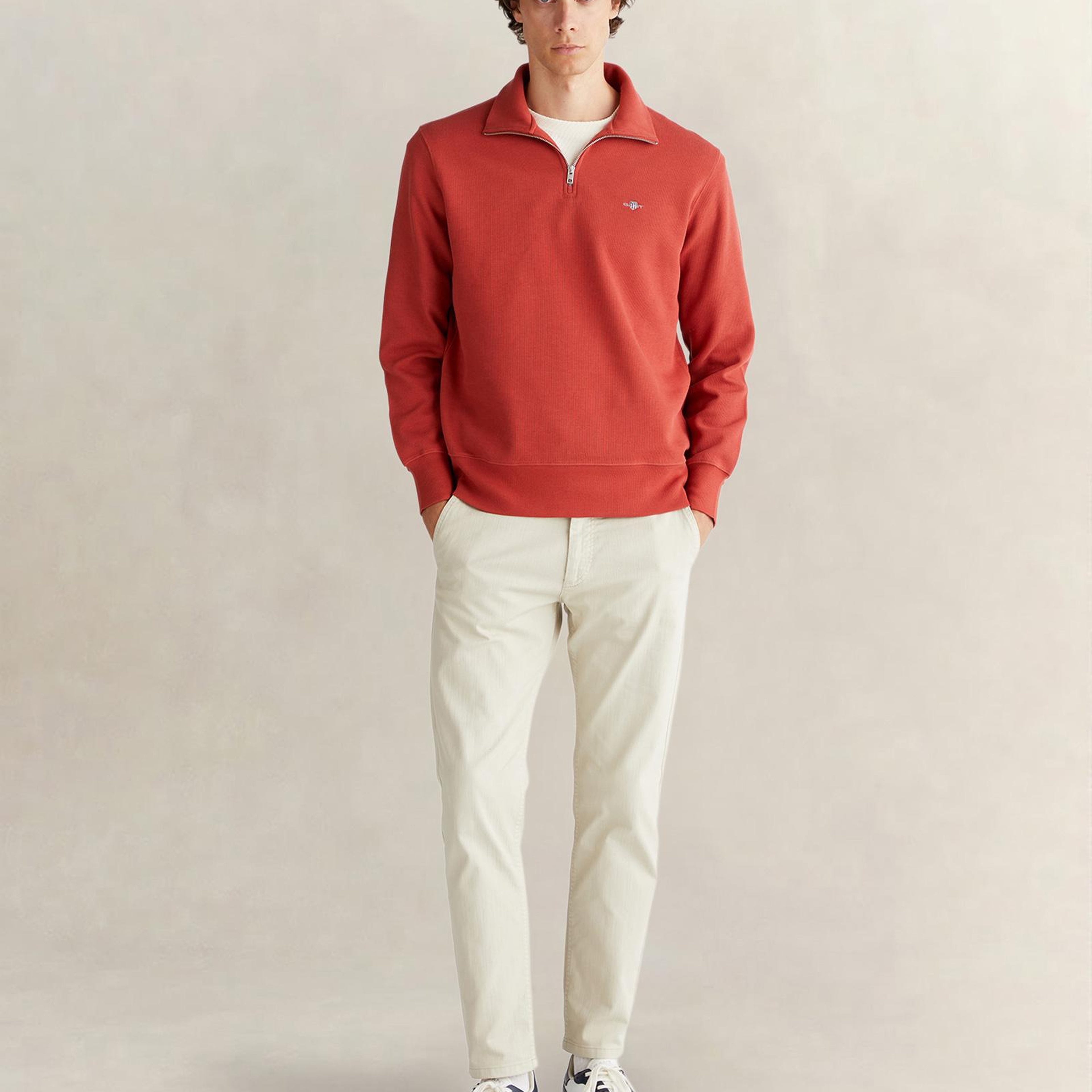GANT Erkek Kırmızı Regular Fit Yarım Fermuarlı Sweatshirt