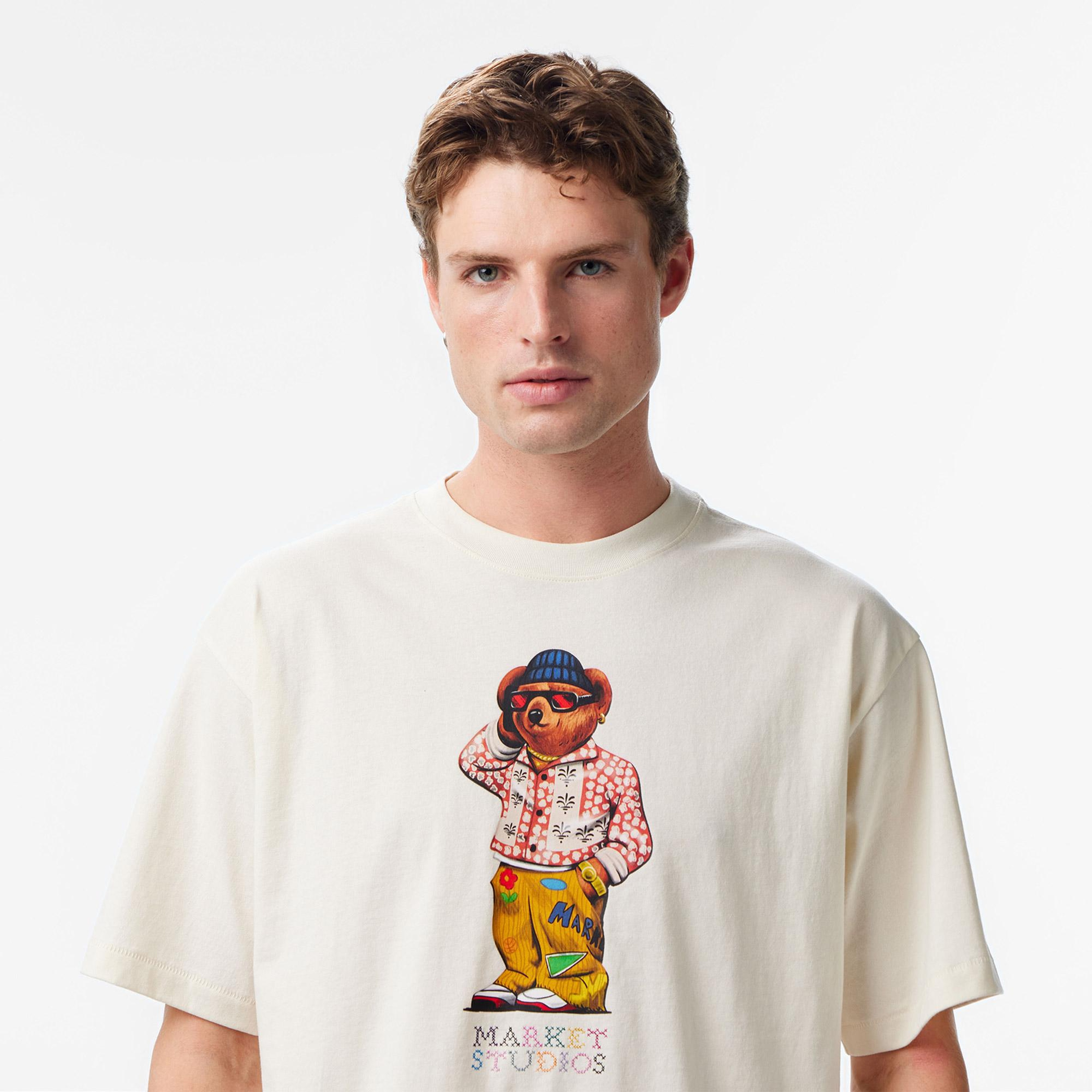 Market Folk Fitted Bear Erkek Beyaz T-Shirt