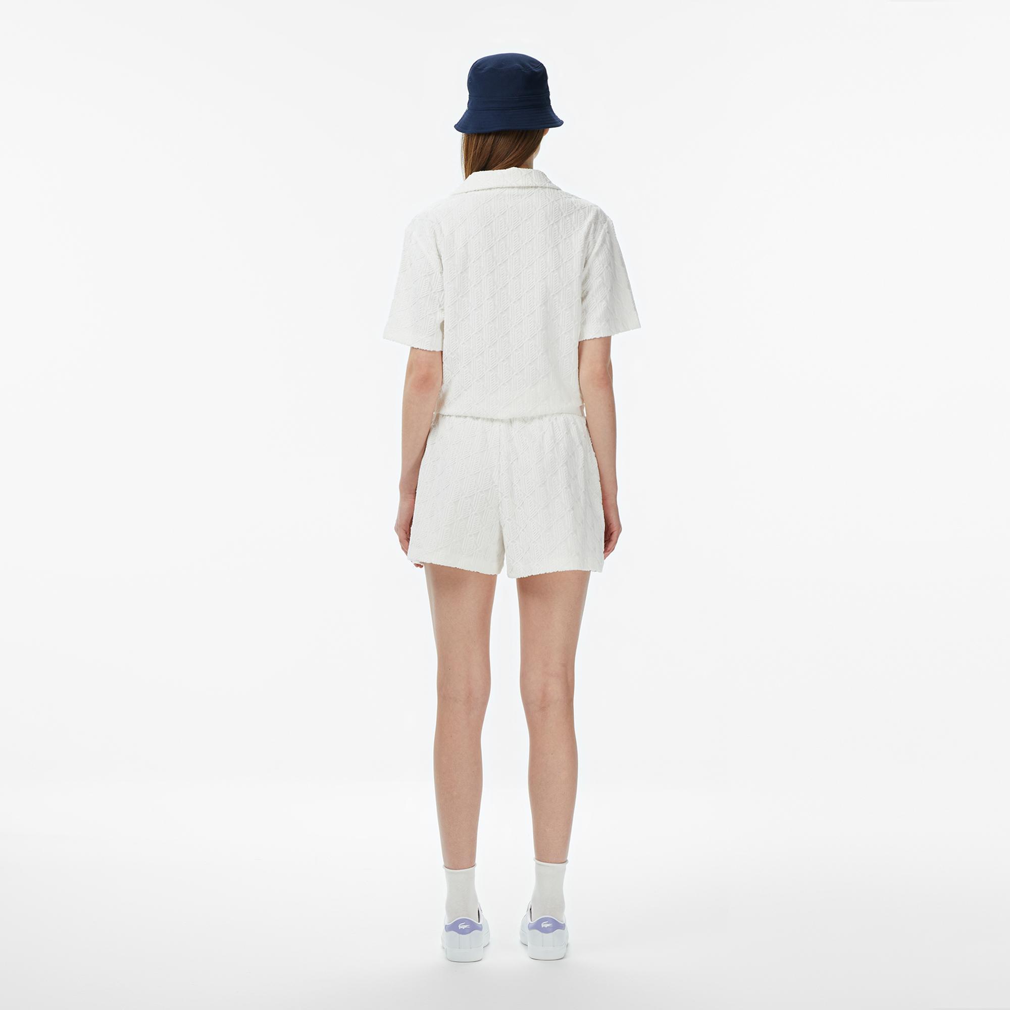 Kadın Relaxed Fit Monogram Beyaz Şort