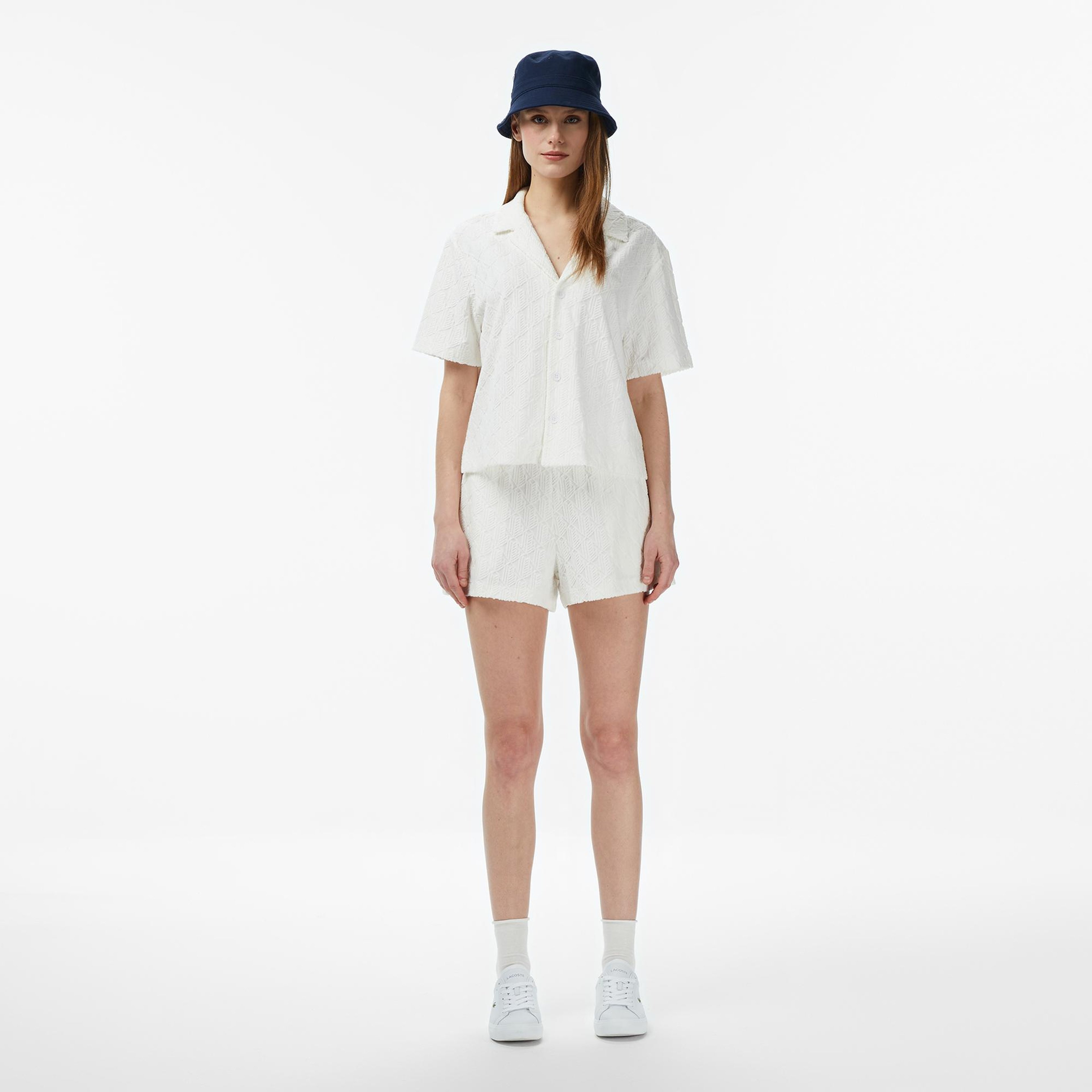 Kadın Relaxed Fit Monogram Beyaz Şort