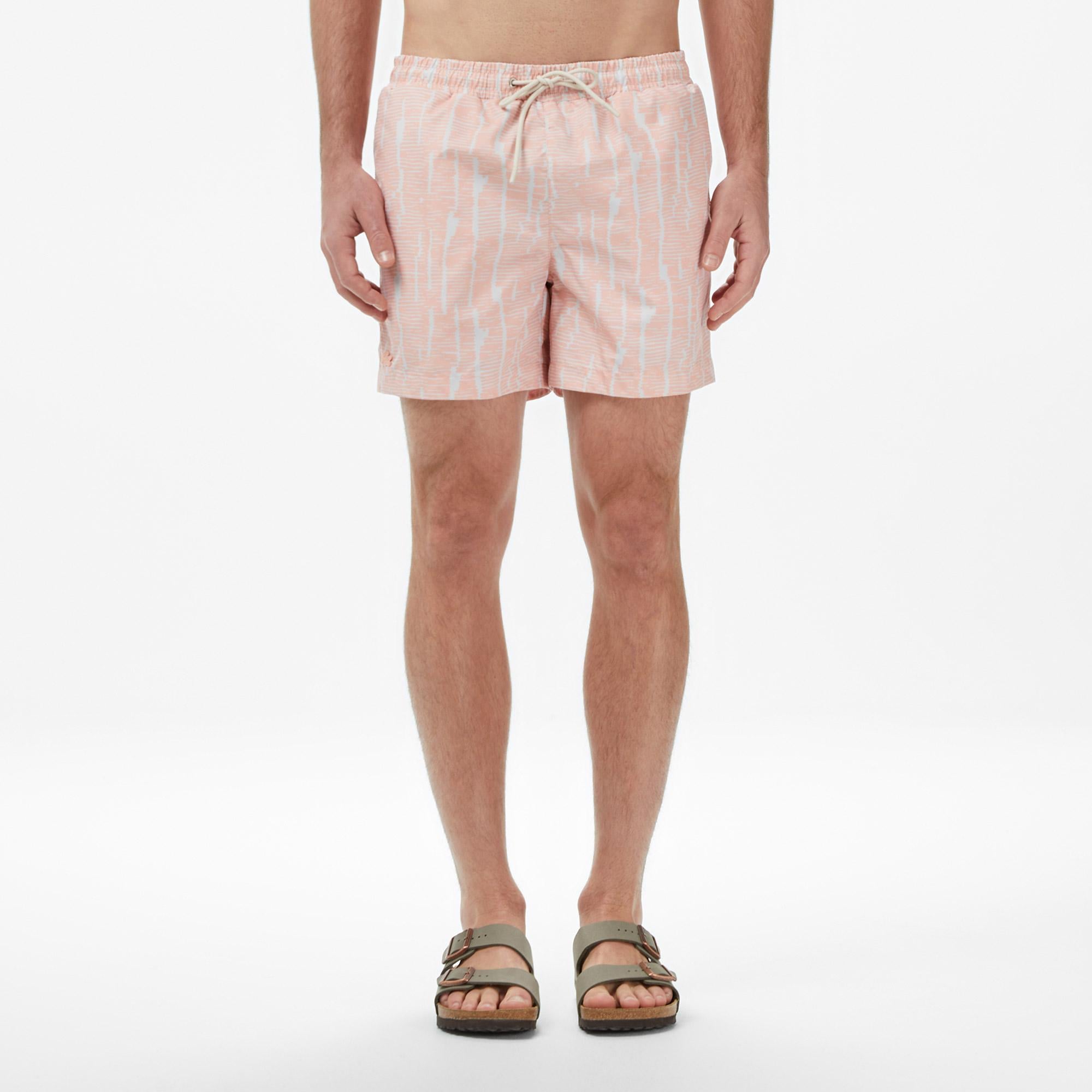 Erkek Regular Fit Desenli Pembe Deniz Şortu