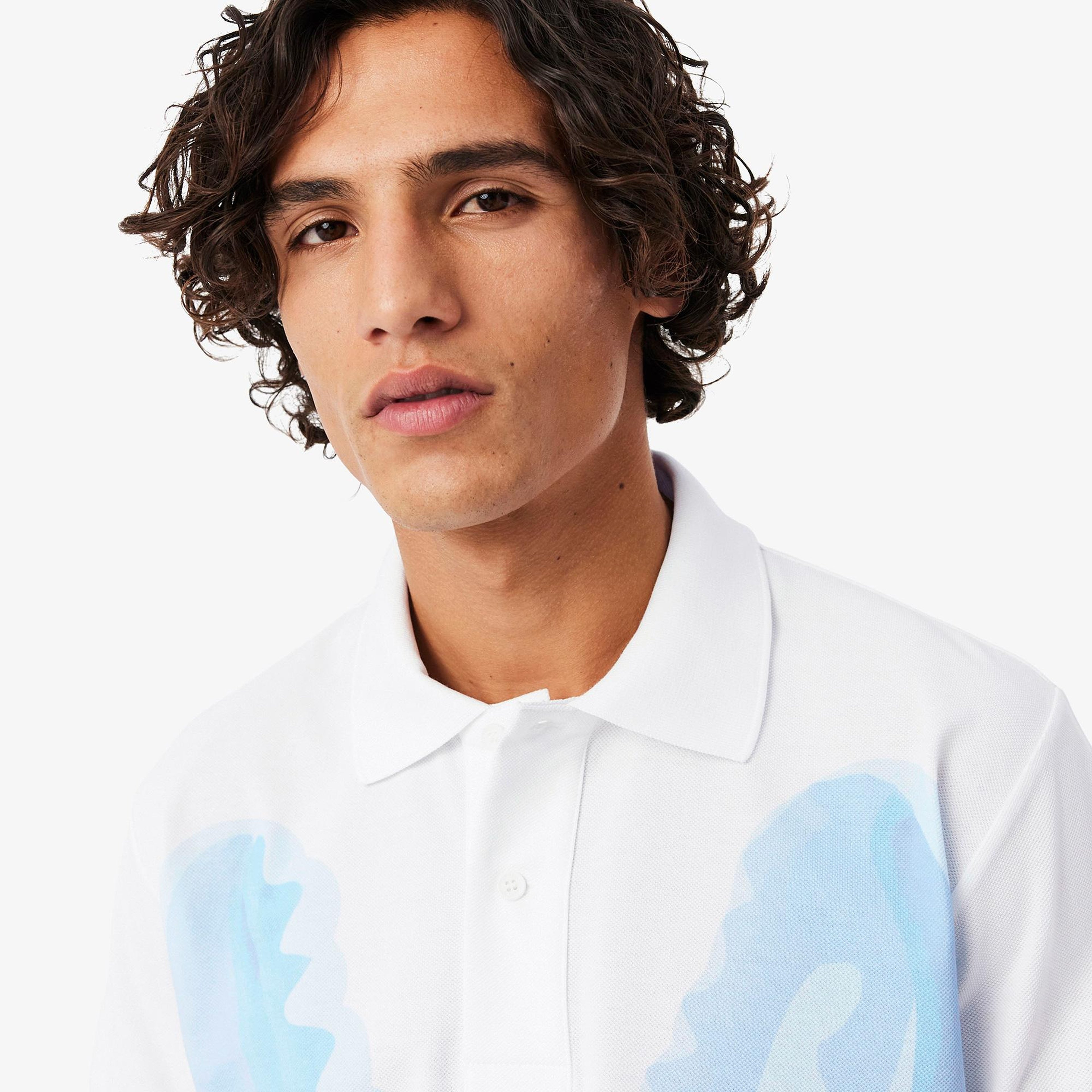 Erkek Classic Fit Baskılı Beyaz Polo