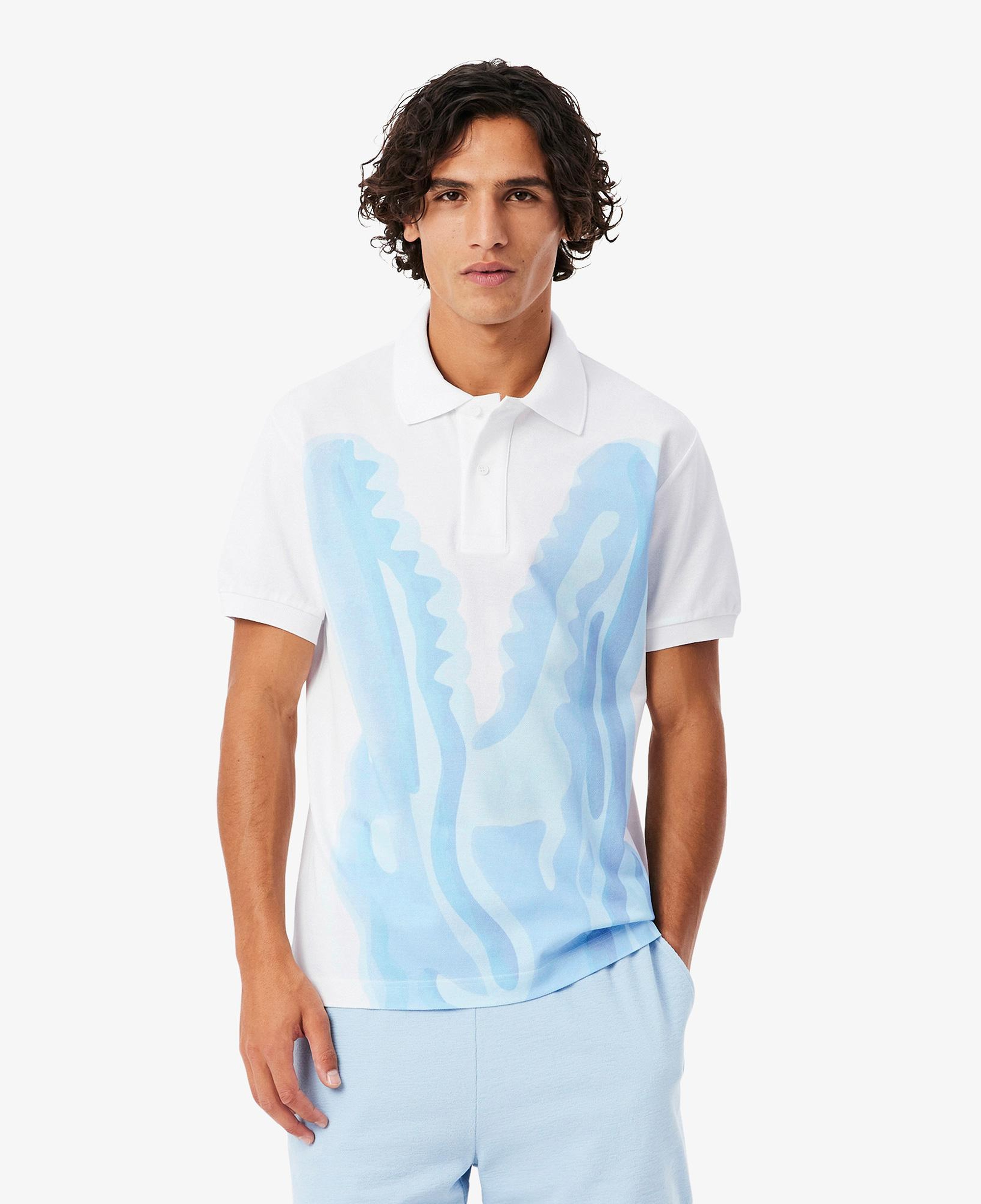 Erkek Classic Fit Baskılı Beyaz Polo