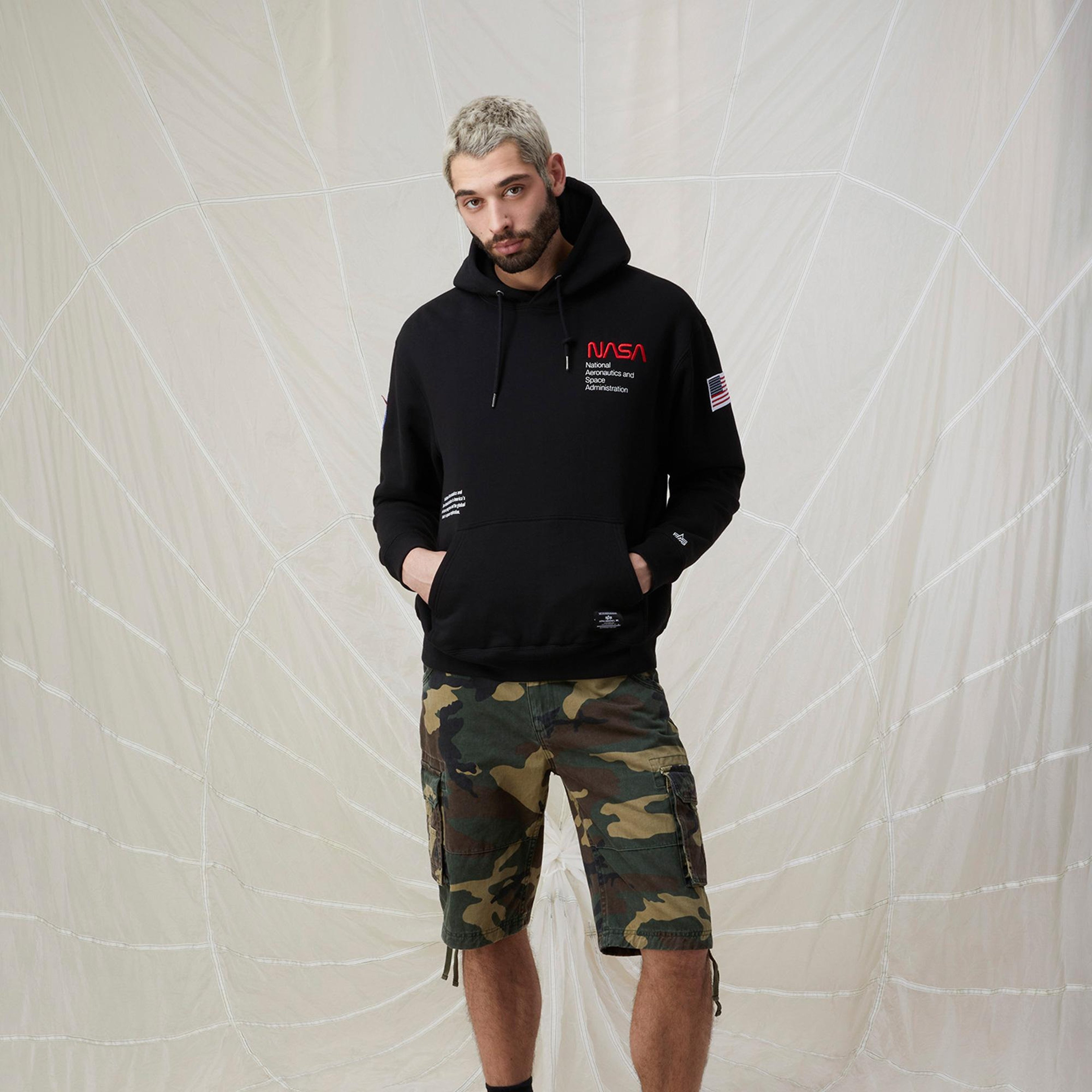Alpha Industries Nasa Erkek Siyah Hoodie