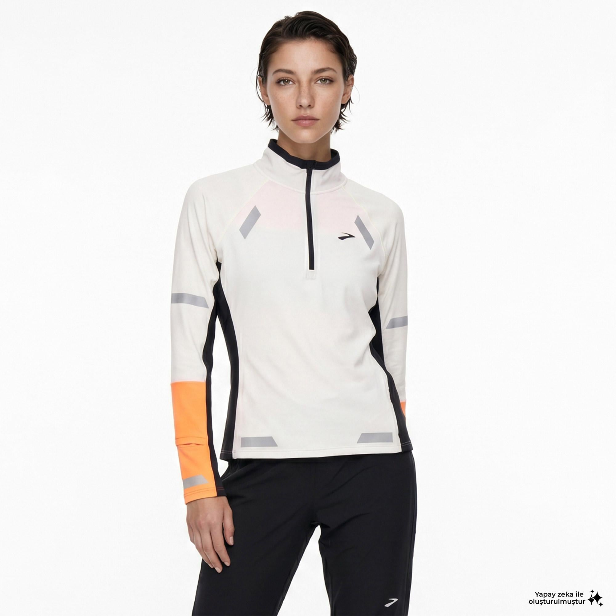 Brooks Run Visible 1/2 Zip 2.0 Kadın Beyaz T-Shirt