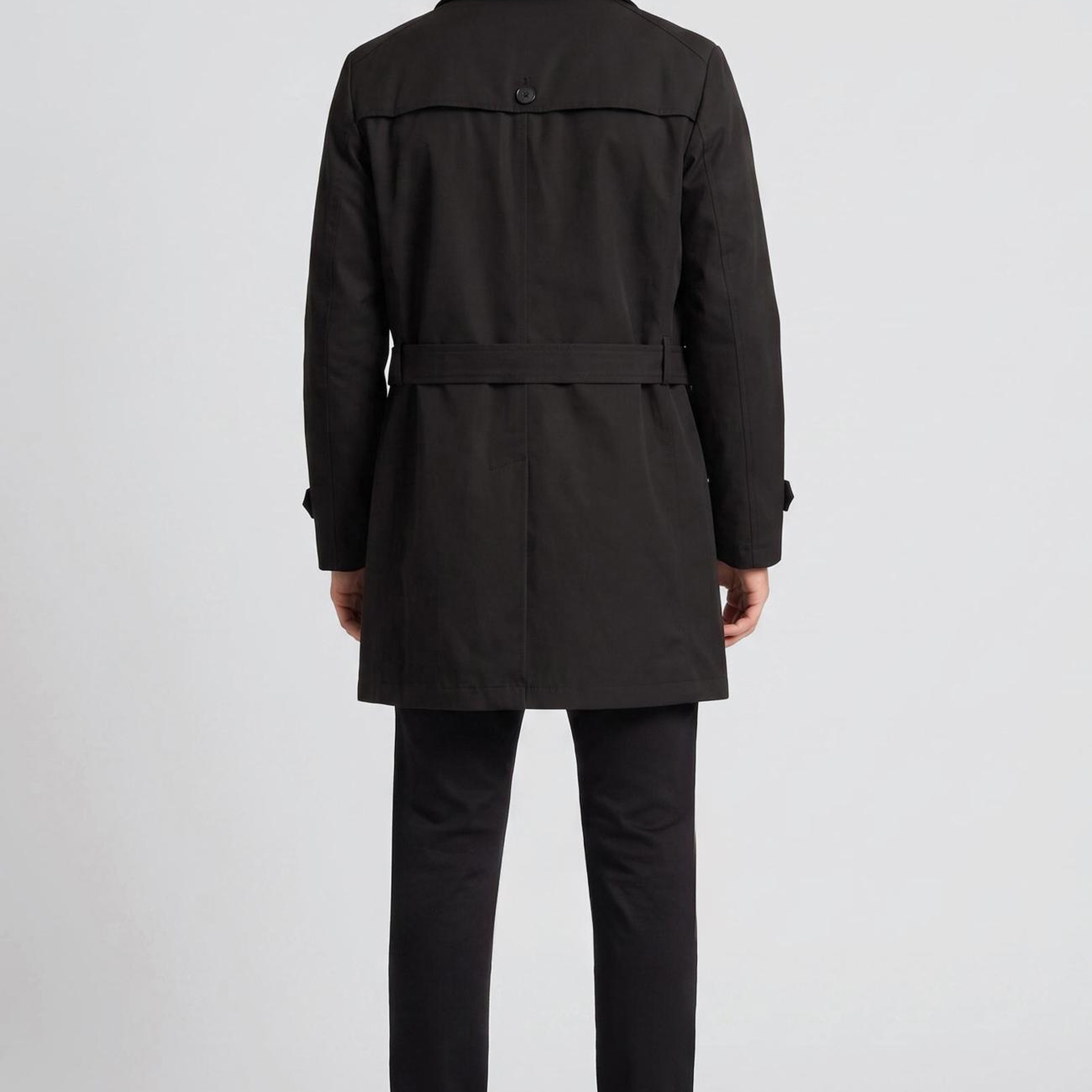 Network Erkek Slim Fit Siyah Mono Kapamalı Kuşaklı Pardösü