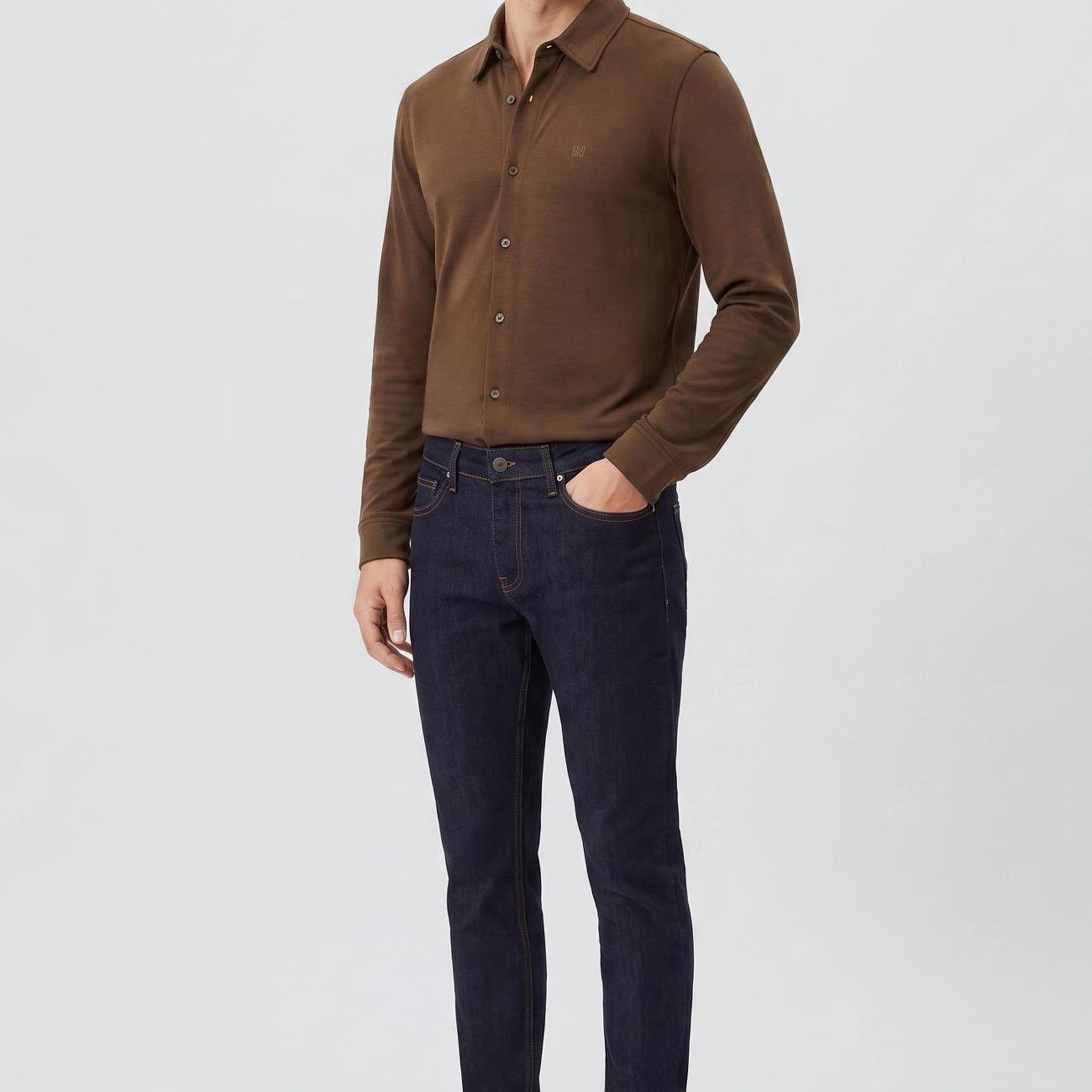 Network Erkek Haki Slim Fit Örme Gömlek