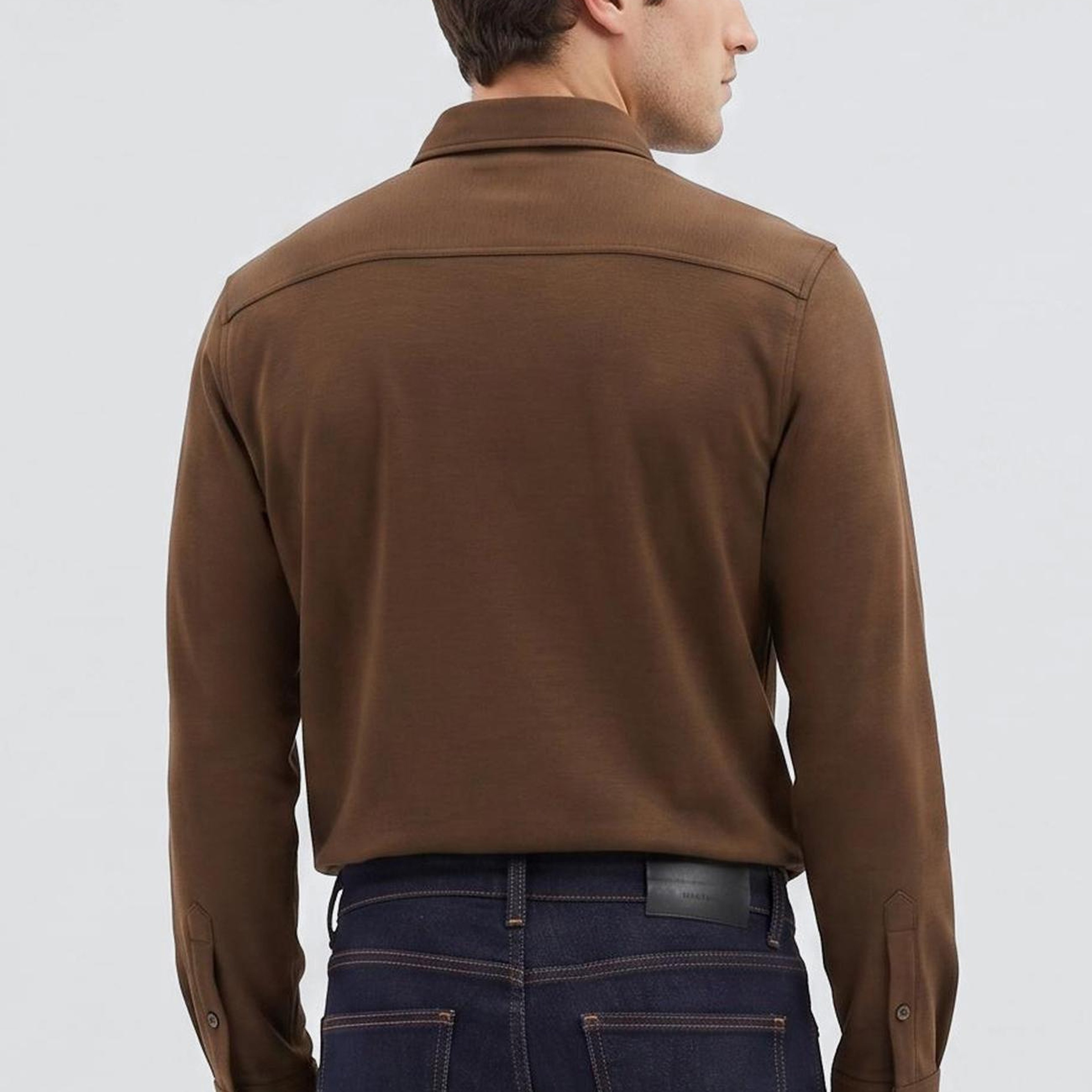Network Erkek Haki Slim Fit Örme Gömlek