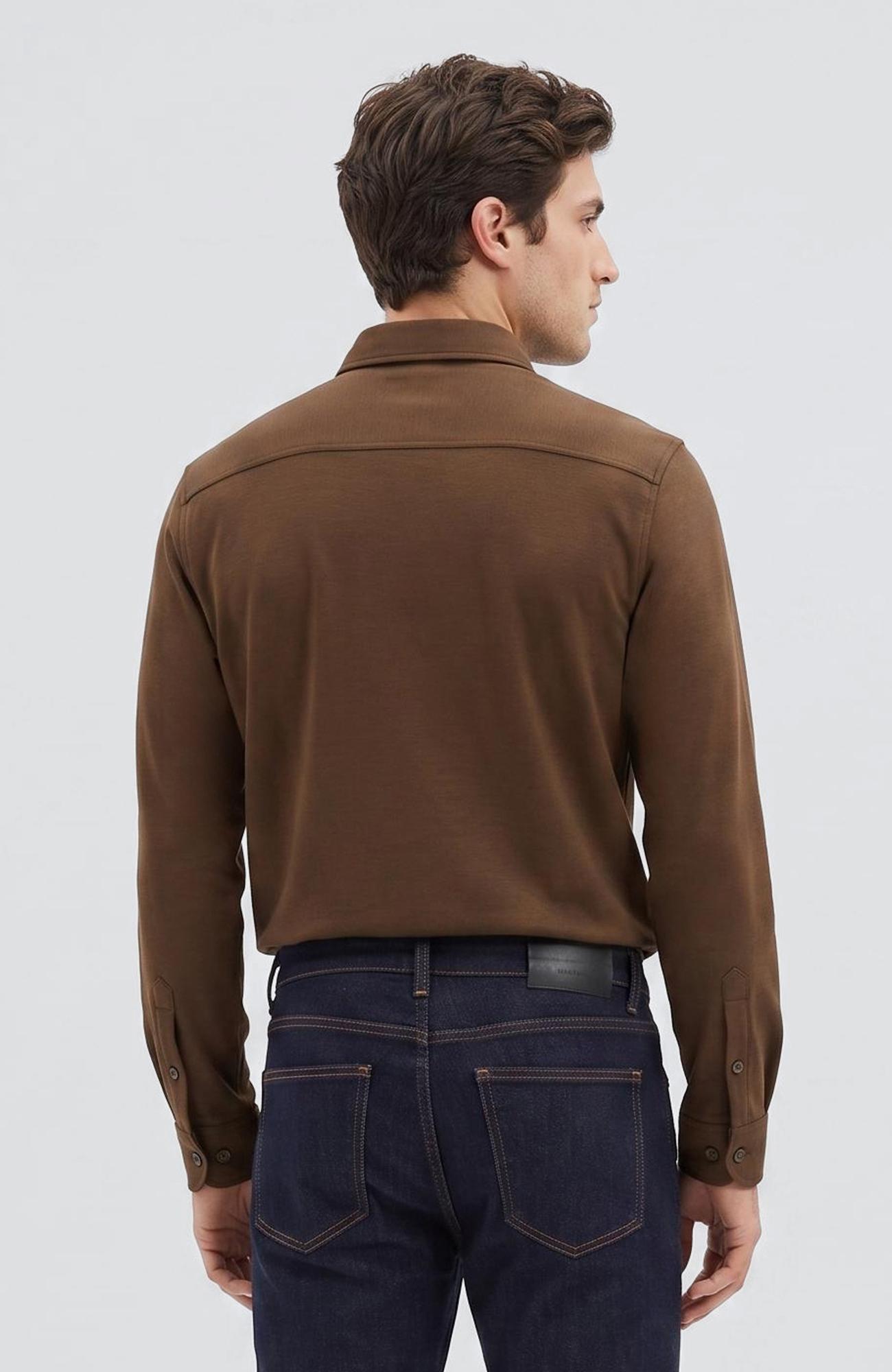 Network Erkek Haki Slim Fit Örme Gömlek