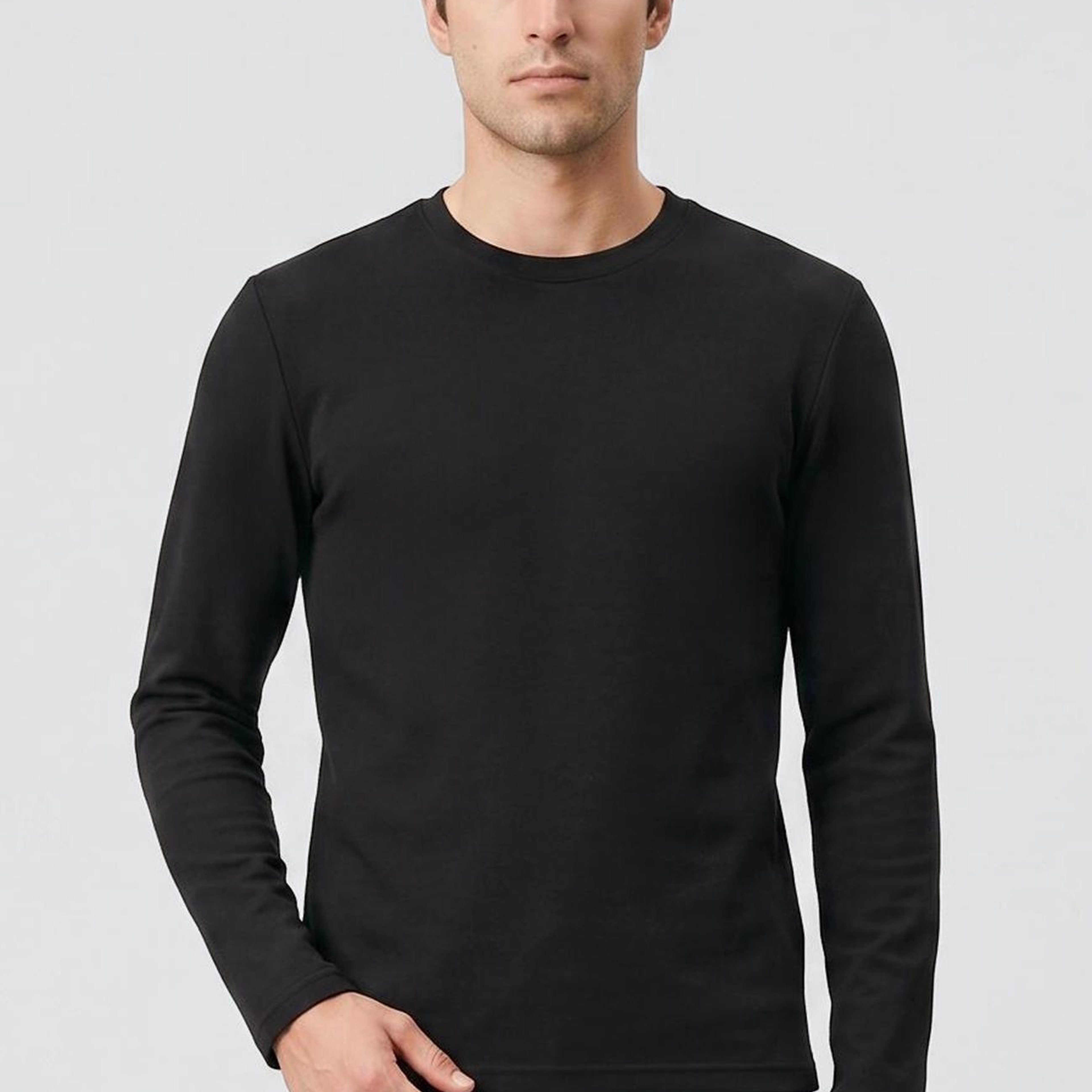 Network Erkek Siyah Basic Bisiklet Yaka Uzun Kol Pamuk T-shirt