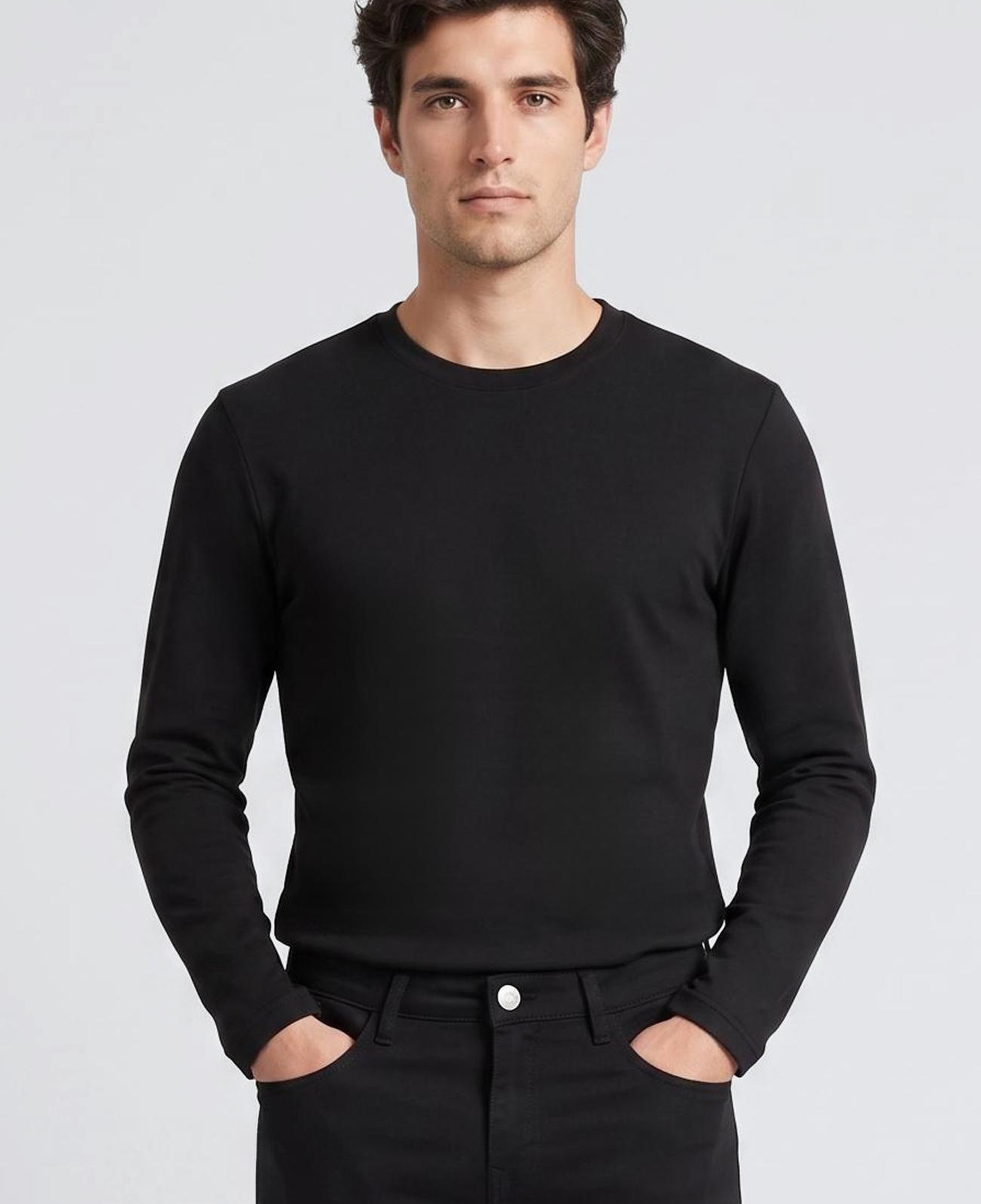 Network Erkek Siyah Basic Bisiklet Yaka Uzun Kol Pamuk T-shirt