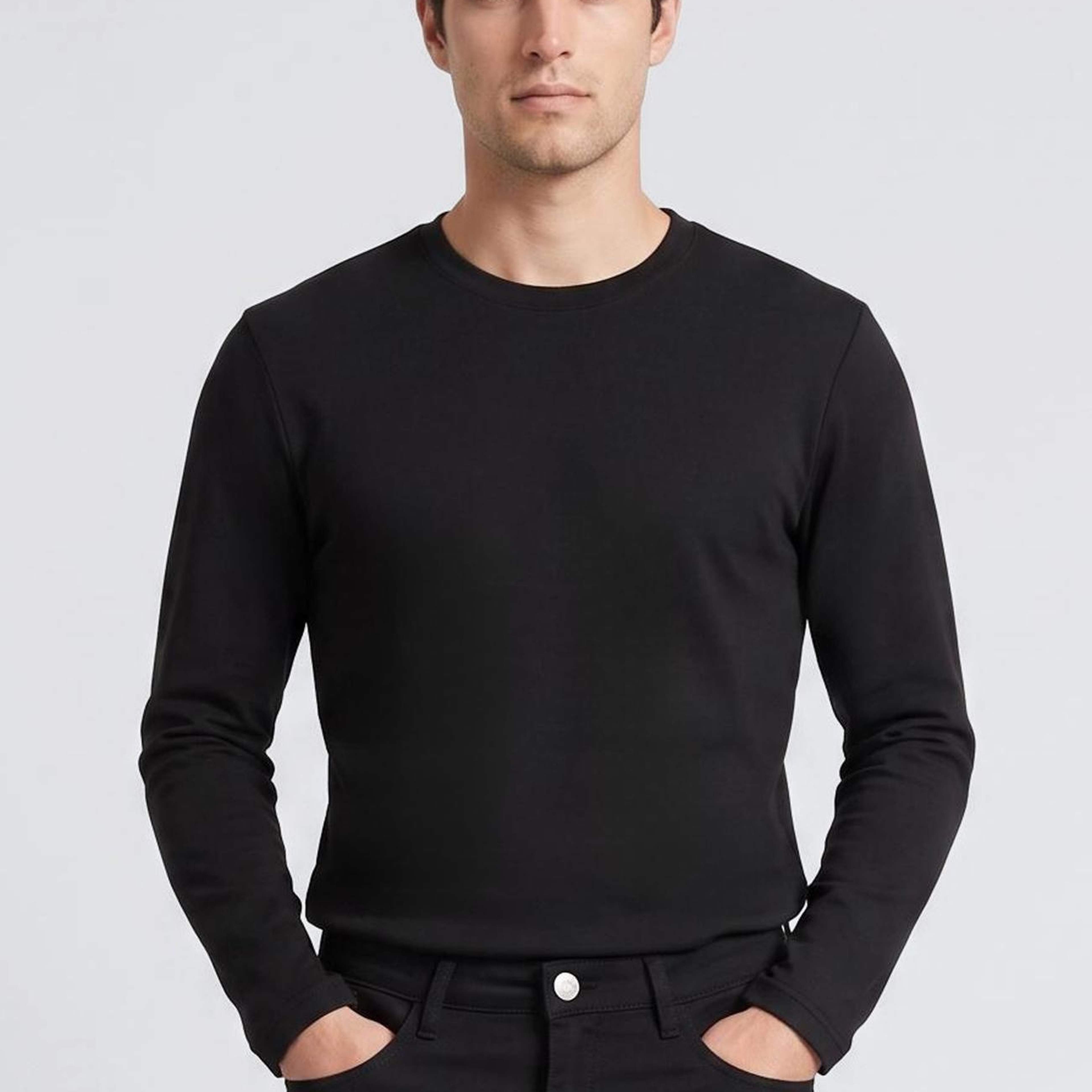 Network Erkek Siyah Basic Bisiklet Yaka Uzun Kol Pamuk T-shirt