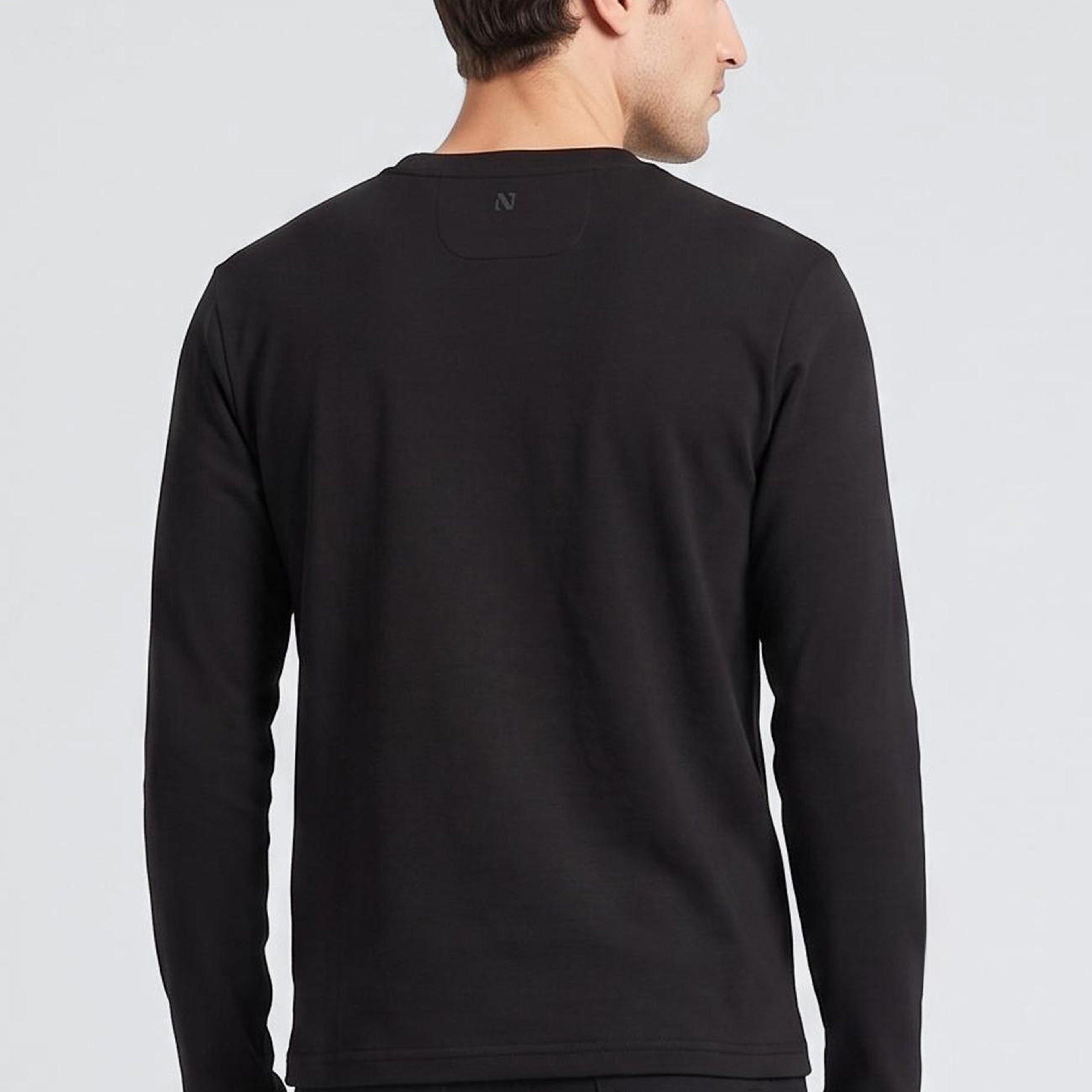 Network Erkek Siyah Basic Bisiklet Yaka Uzun Kol Pamuk T-shirt
