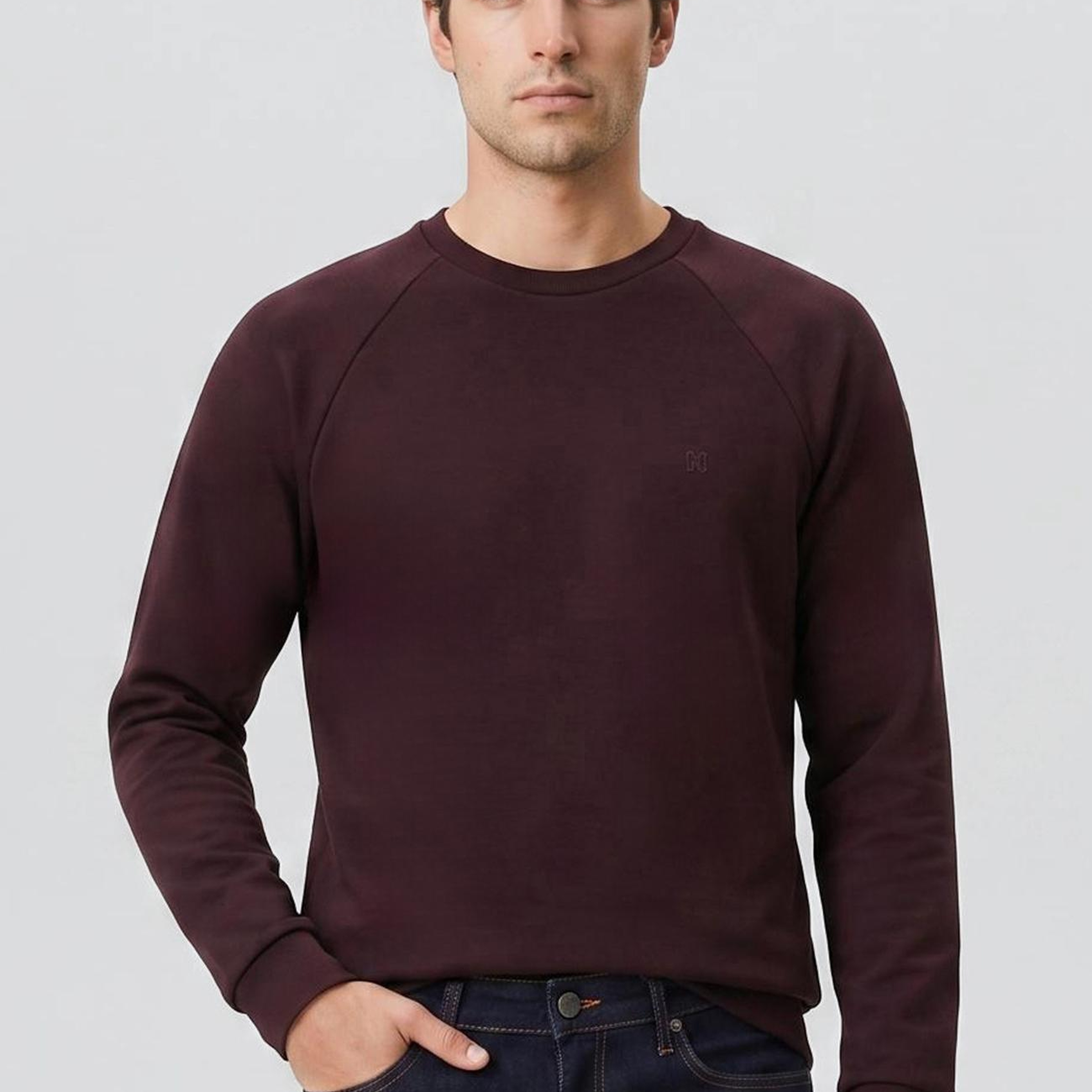 Network Erkek Bordo Bisiklet Yaka Basic Sweatshirt