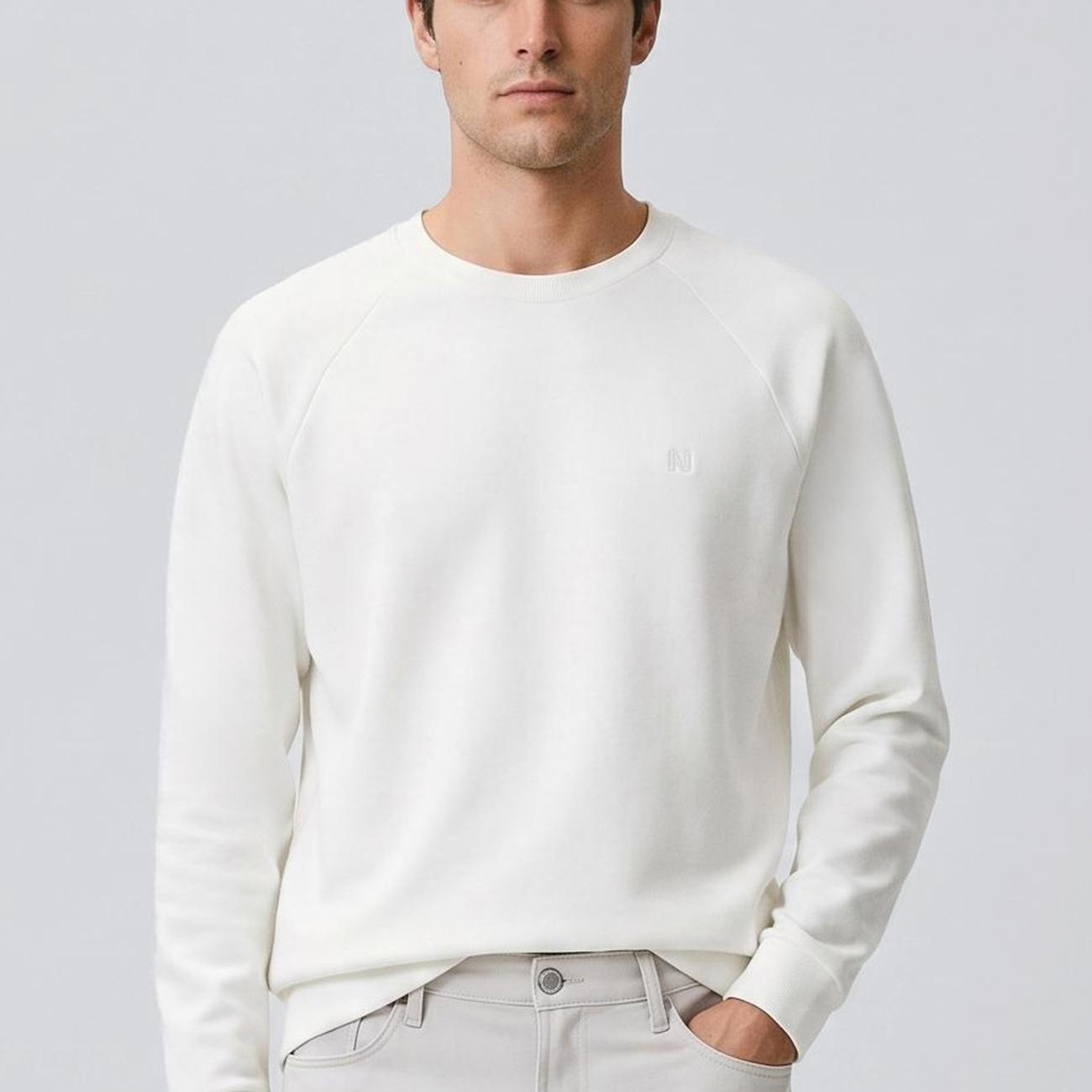 Network Erkek Kırık Beyaz Bisiklet Yaka Basic Sweatshirt