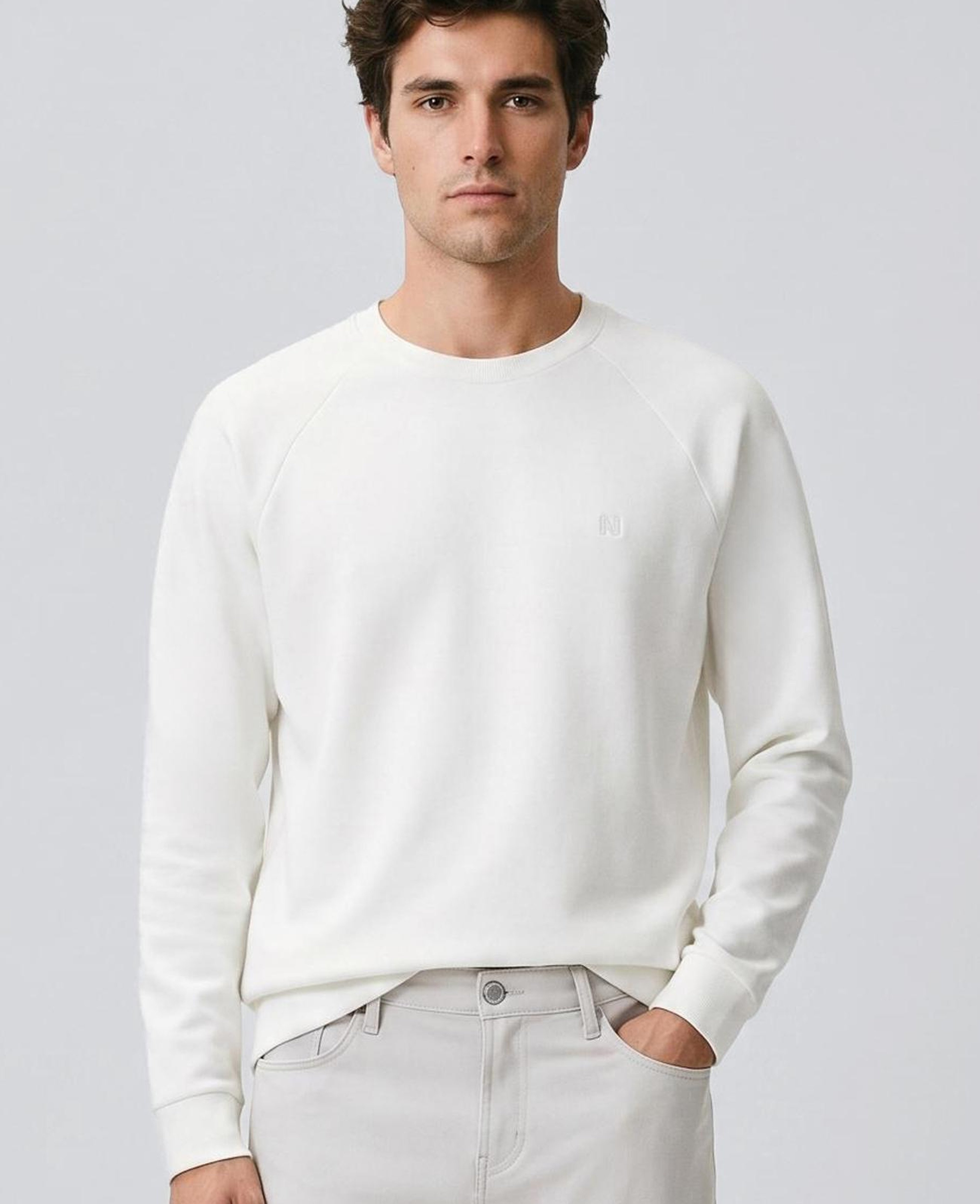 Network Erkek Kırık Beyaz Bisiklet Yaka Basic Sweatshirt