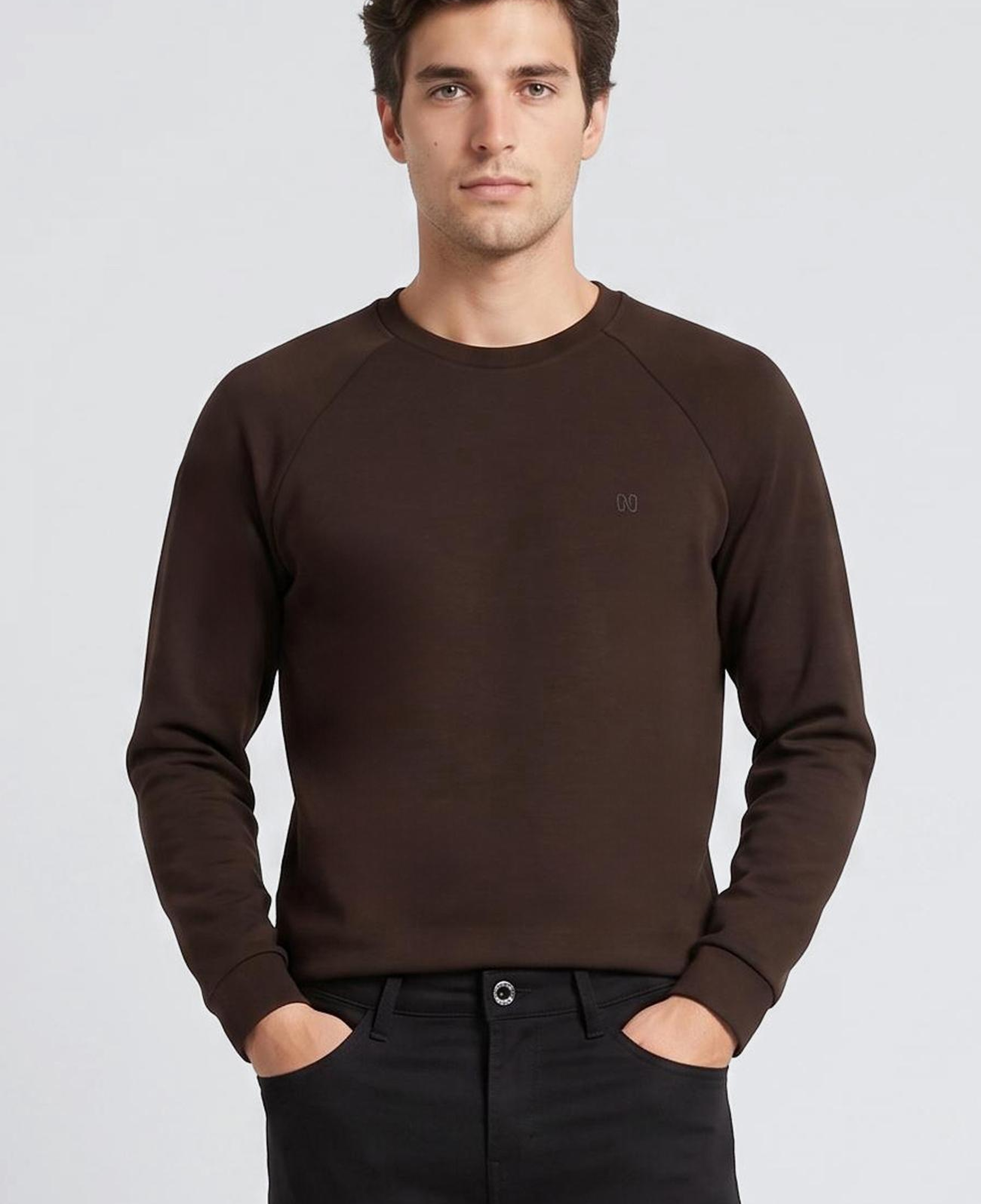 Network Erkek Acı Kahve Bisiklet Yaka Basic Sweatshirt