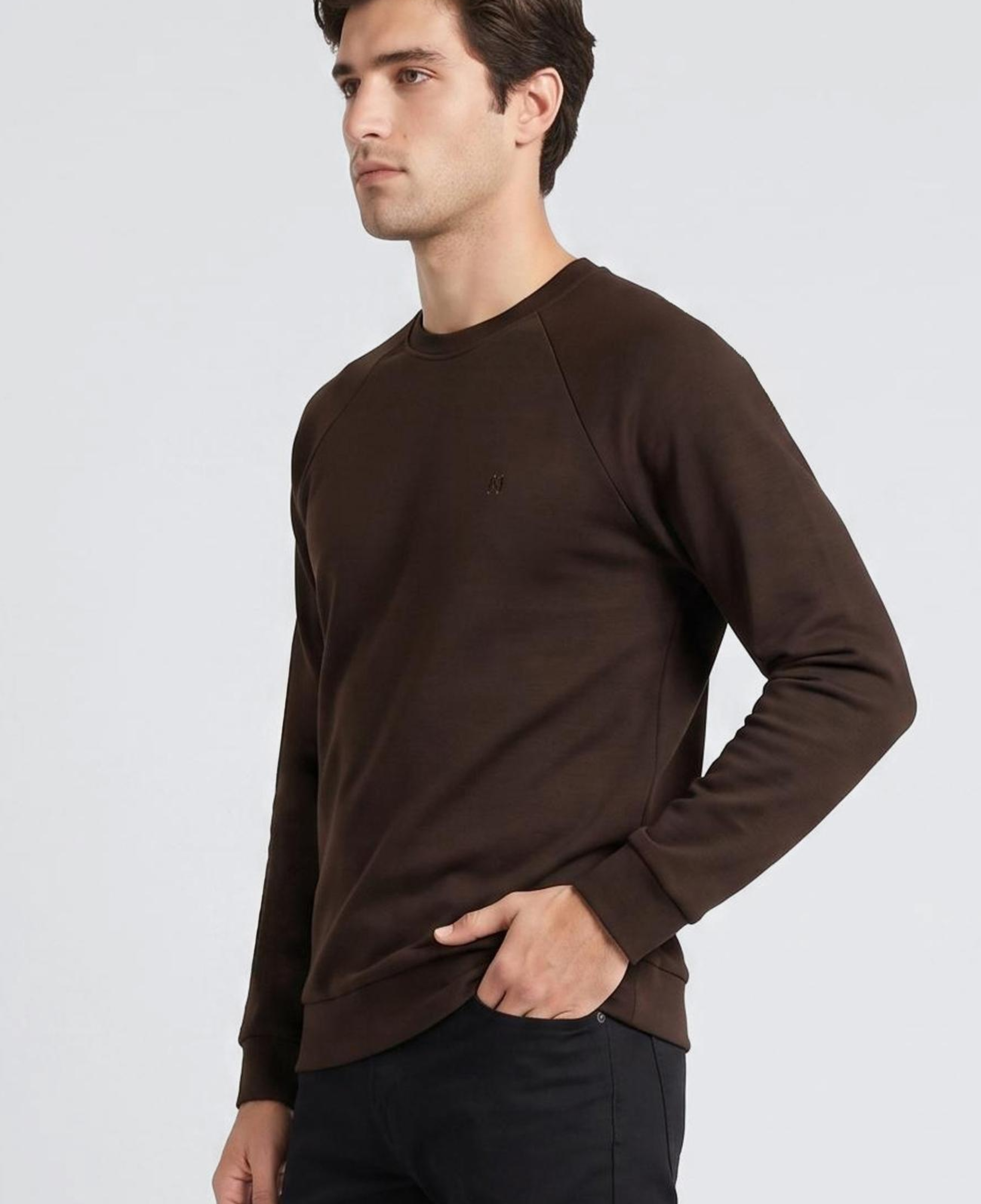 Network Erkek Acı Kahve Bisiklet Yaka Basic Sweatshirt