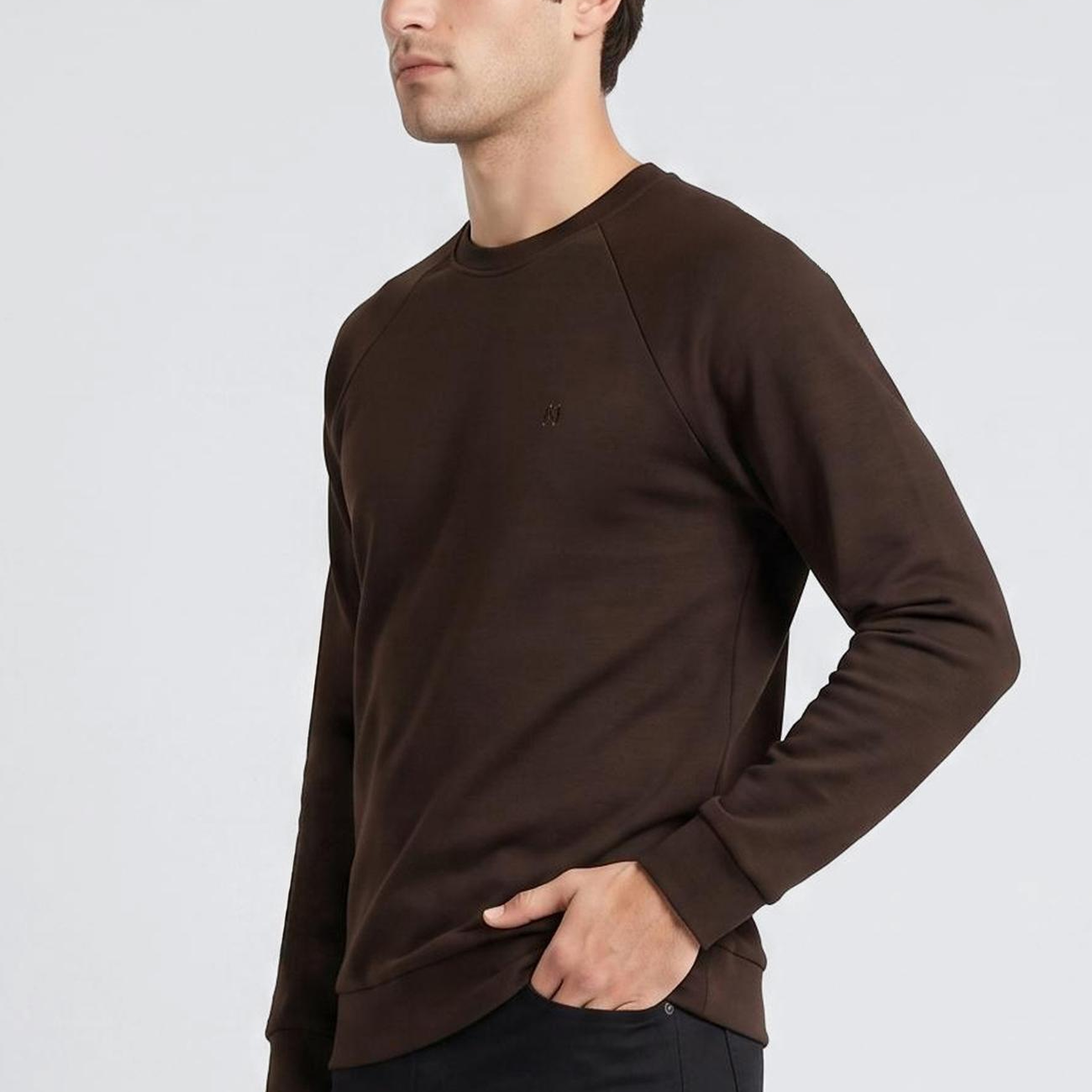 Network Erkek Acı Kahve Bisiklet Yaka Basic Sweatshirt