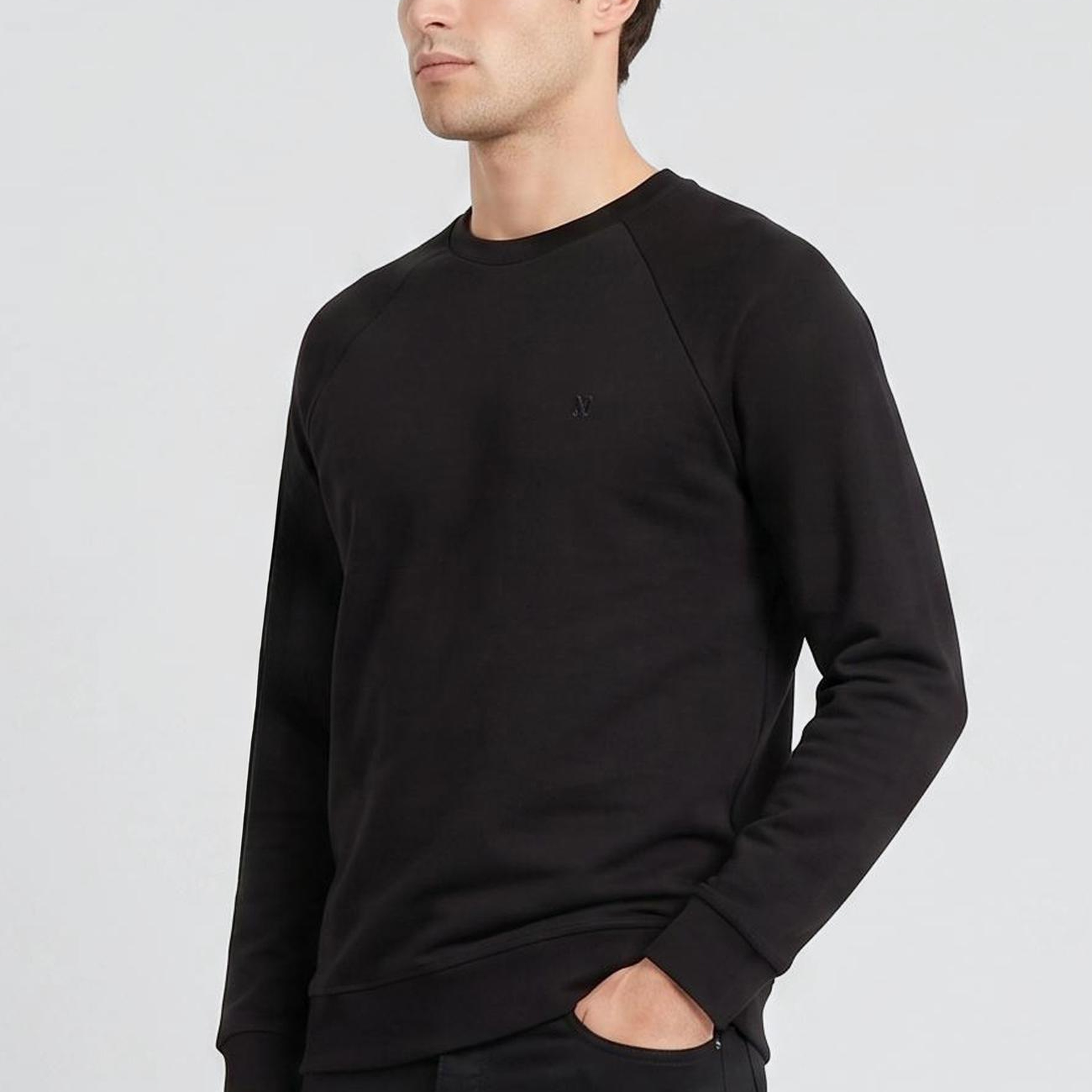 Network Erkek Siyah Bisiklet Yaka Basic Sweatshirt