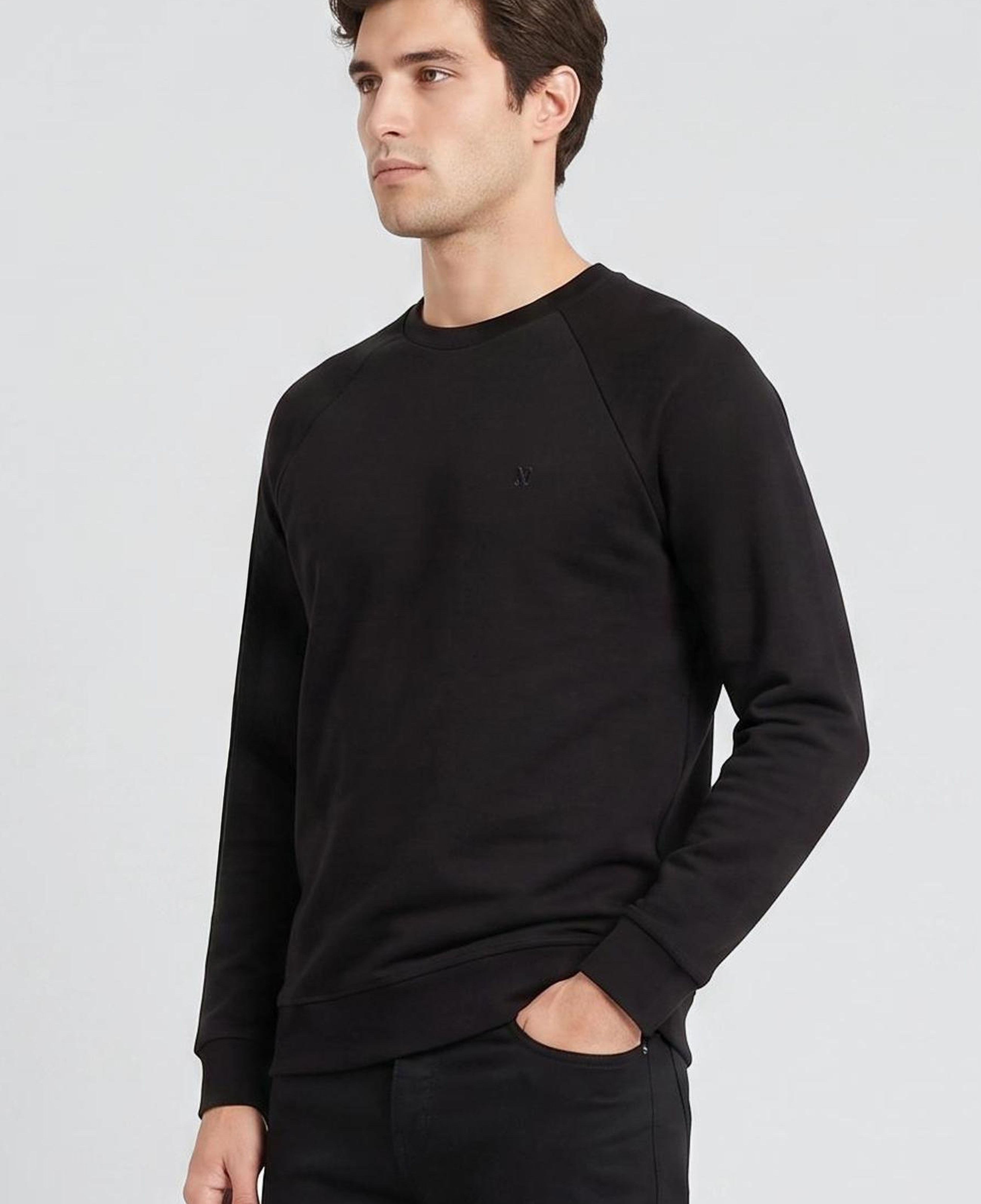 Network Erkek Siyah Bisiklet Yaka Basic Sweatshirt