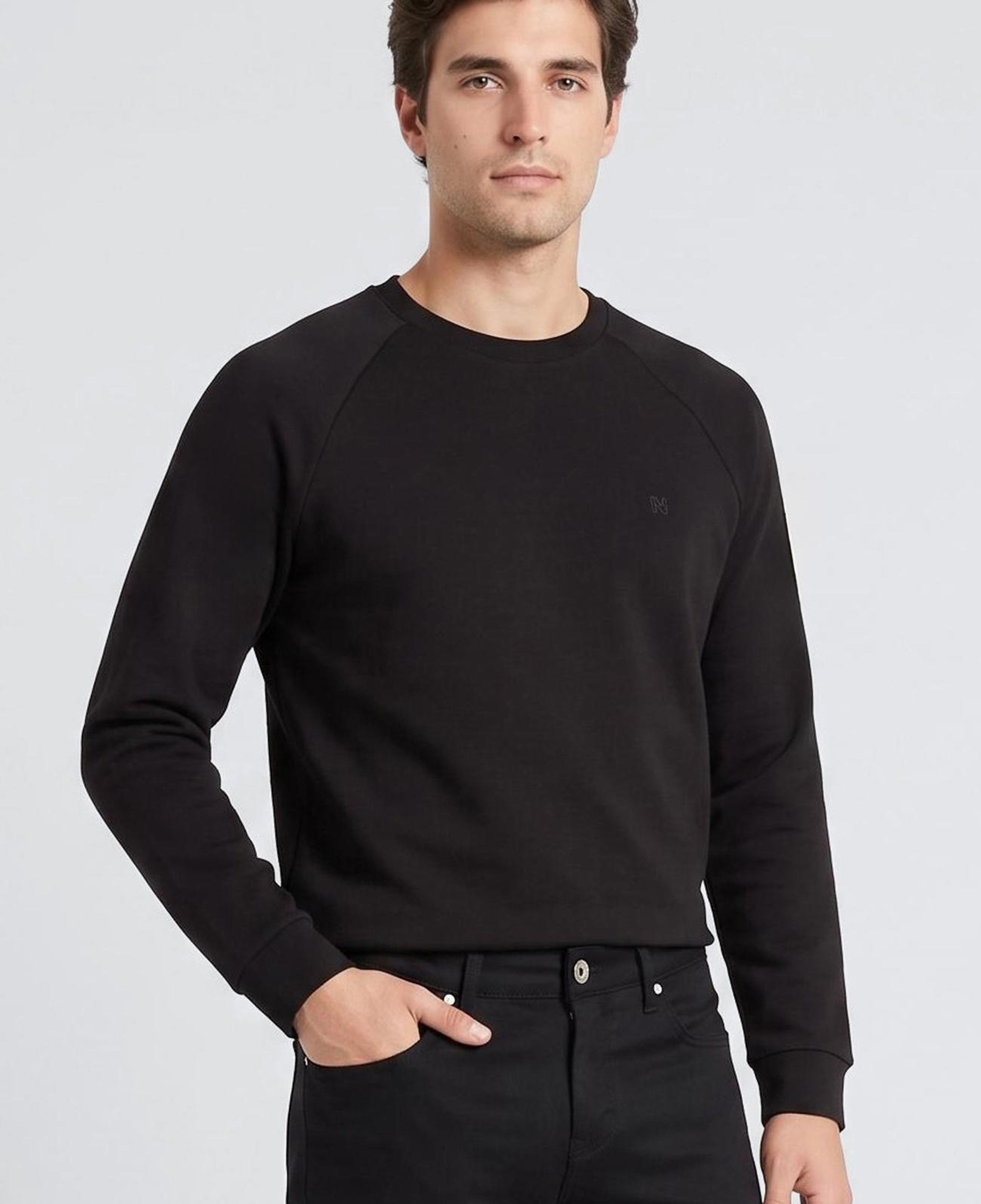 Network Erkek Siyah Bisiklet Yaka Basic Sweatshirt