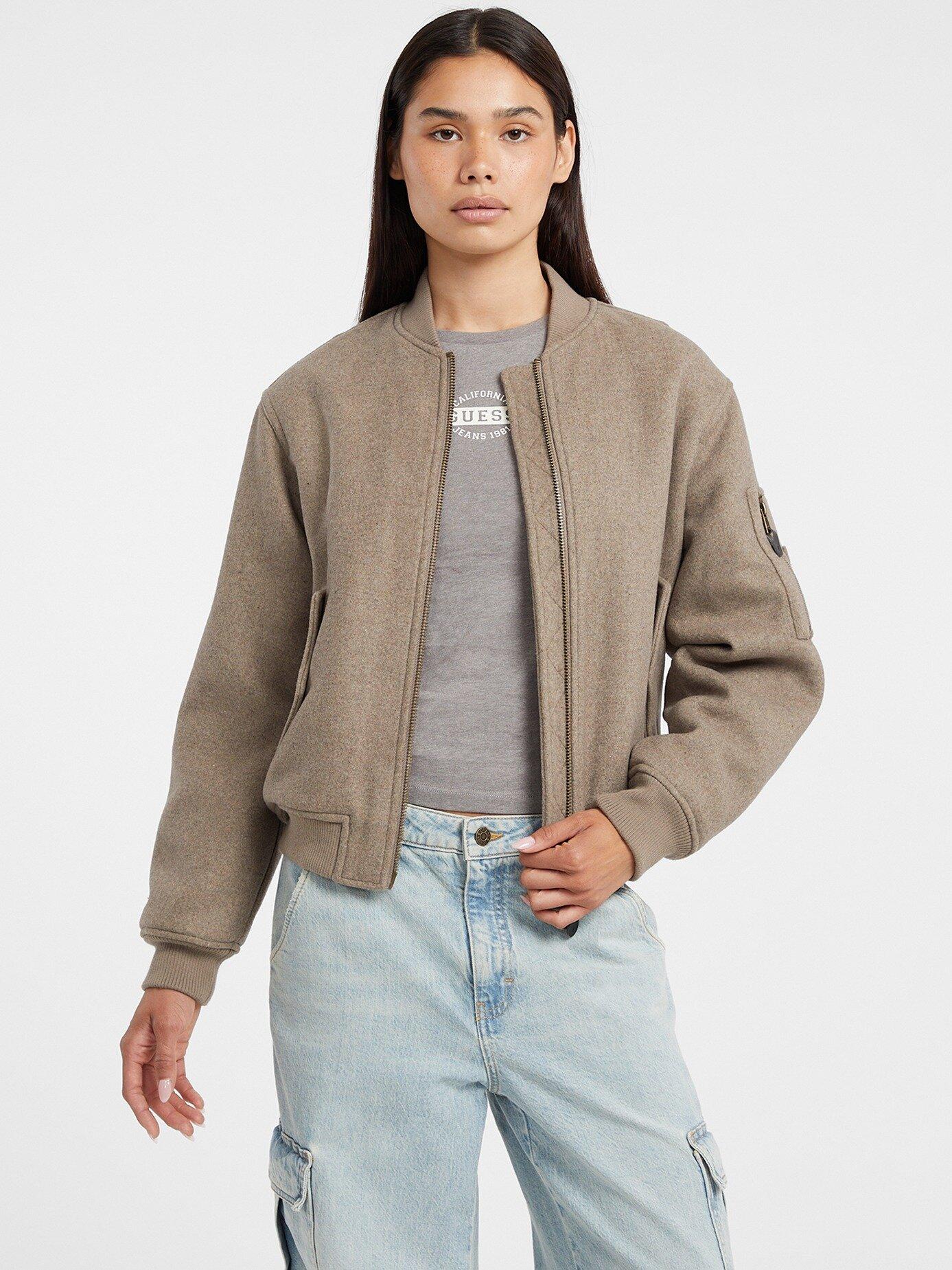 Guess Jeans Kadın Yün Karışımlı Bomber Ceket