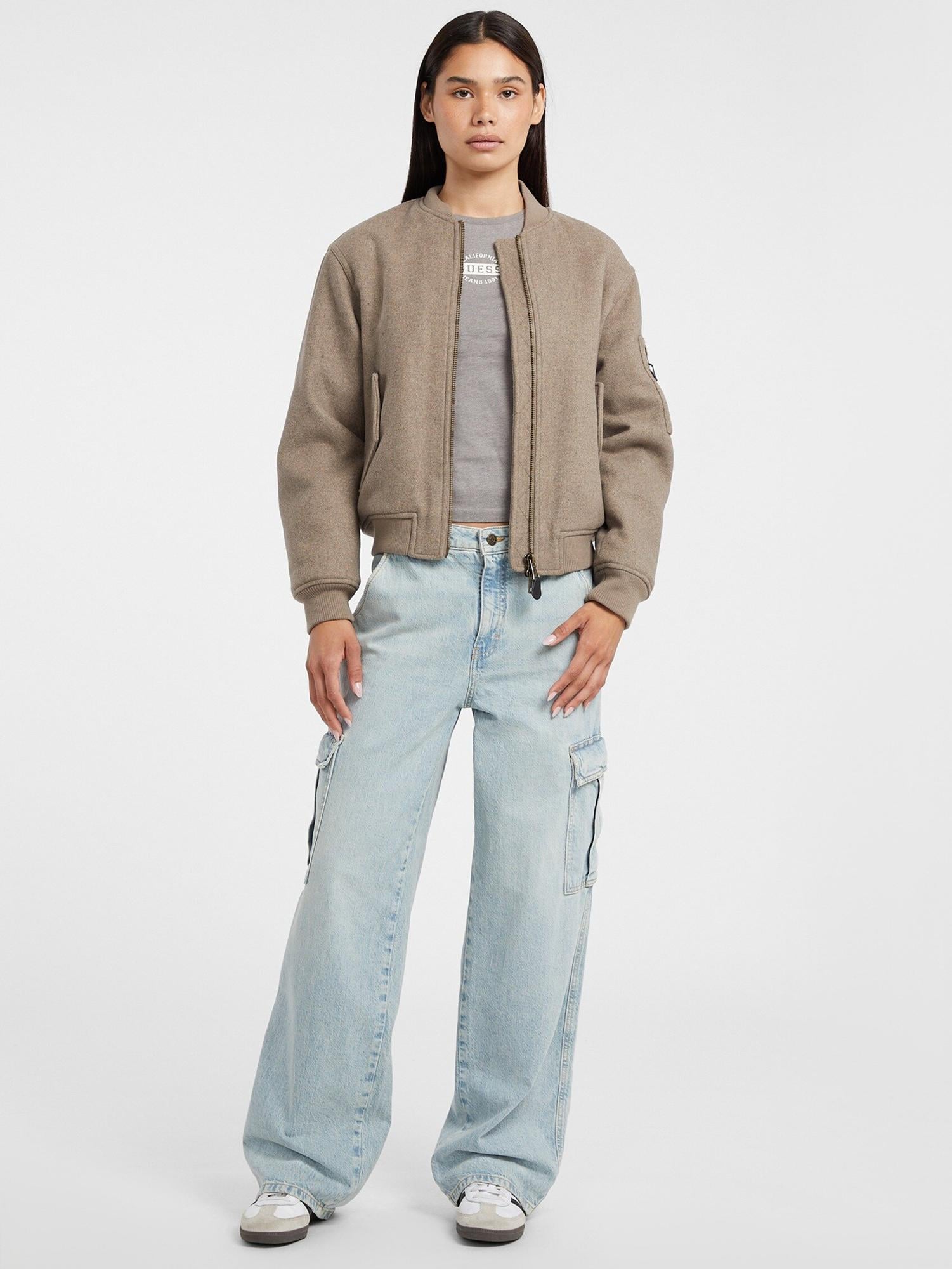 Guess Jeans Kadın Yün Karışımlı Bomber Ceket