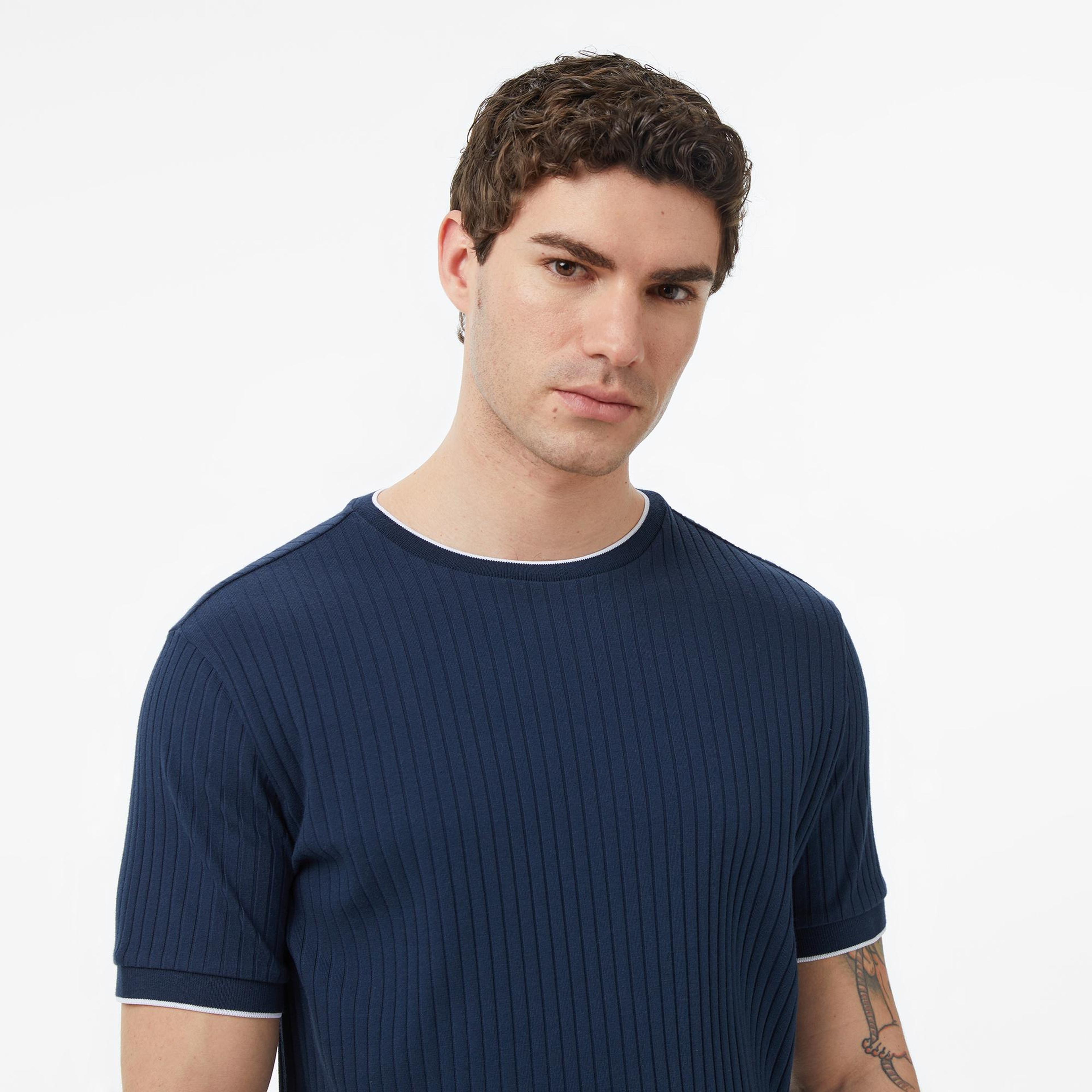 Nautica Erkek Lacivert Regular Fit Çizgili T-Shirt