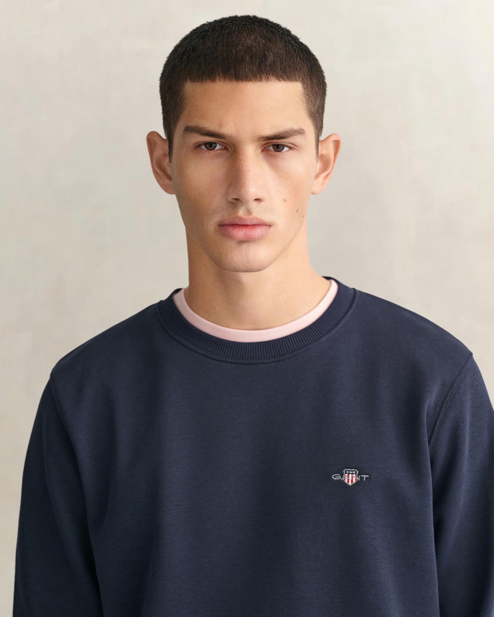GANT Erkek Lacivert Regular Fit Bisiklet Yaka Sweatshirt