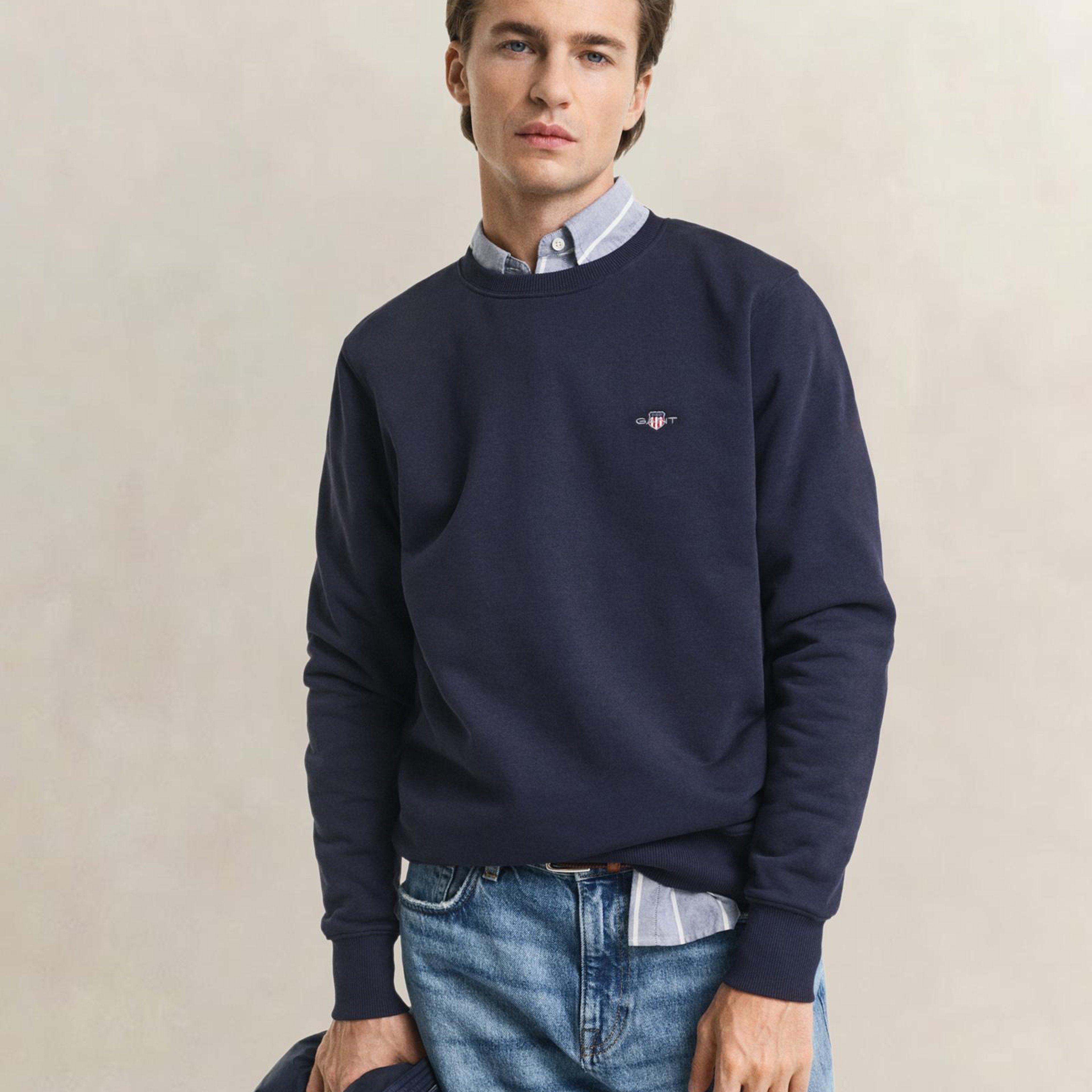 GANT Erkek Lacivert Regular Fit Bisiklet Yaka Sweatshirt